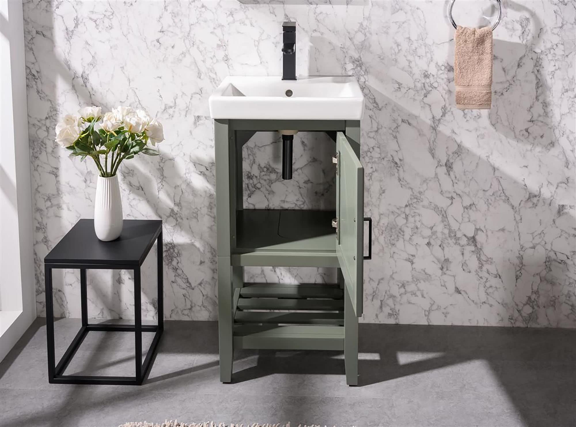 18-inch Pewter Green Bathroom Vanity with Sink - Modern Farmhouse Style for Small Spaces | Perfect for Powder Rooms, Guest Baths & Apartment Renovations