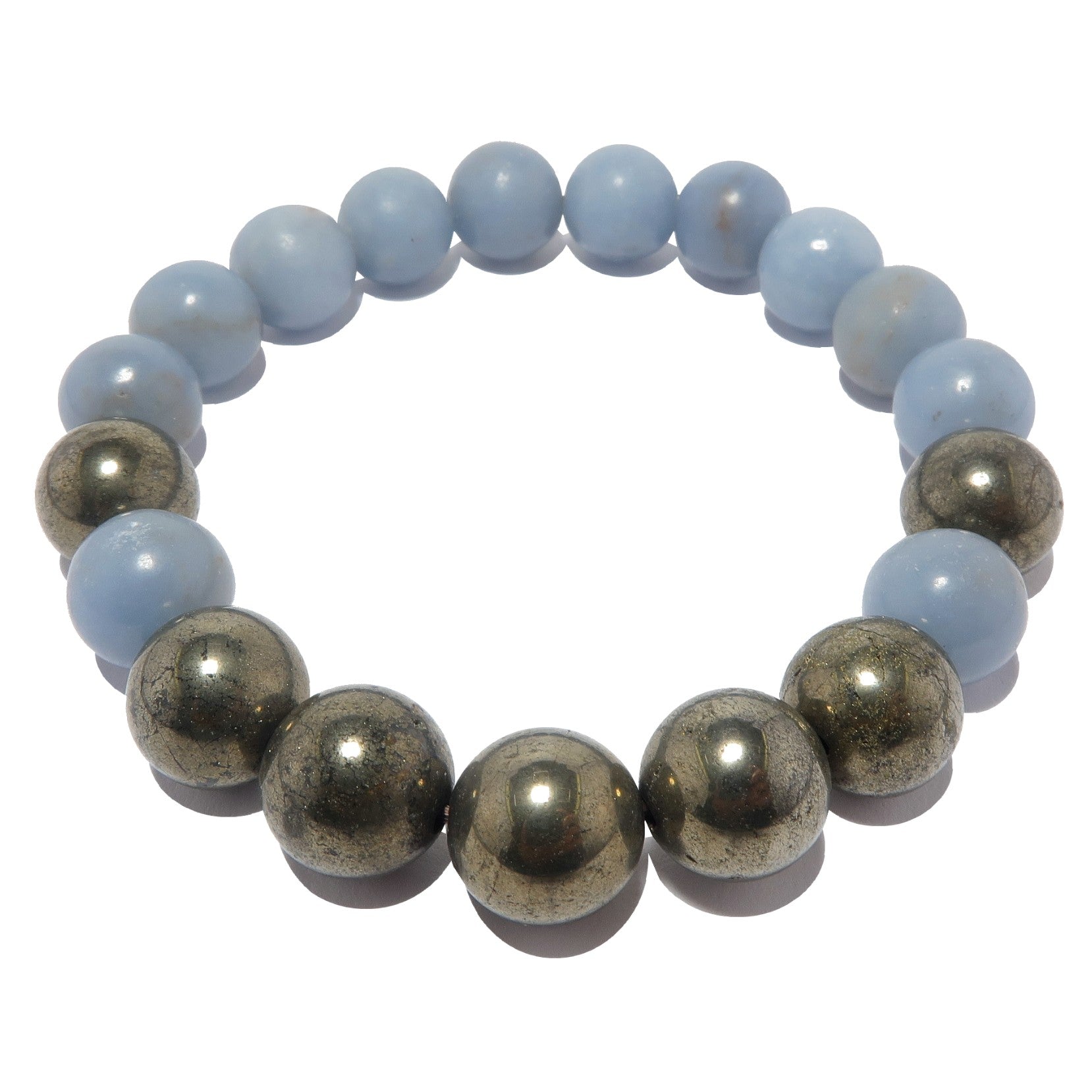 Angelite Bracelet with Gold Pyrite Beads - Blue Angel Stone for Abundance & Positive Energy - Perfect for Meditation, Healing & Spiritual Protection