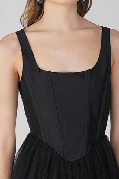 Gaela Mesh Midi Dress - Black Elegant Flowy Summer Dress for Women | Perfect for Beach Vacations, Date Nights & Cocktail Parties