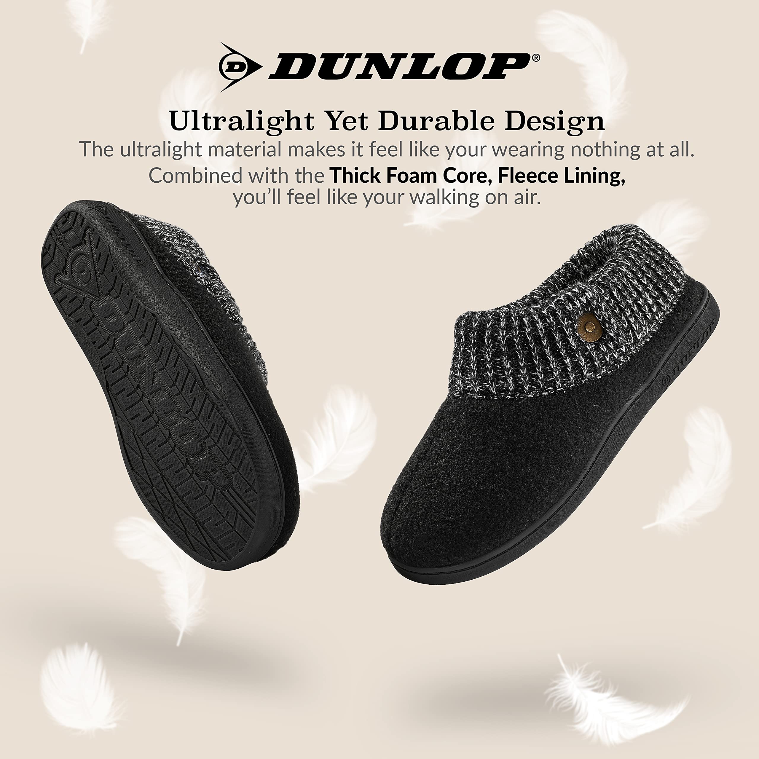 Dunlop Men's Warm Winter Slippers for Indoor Home Use - Soft Comfortable Non-Slip House Shoes for Relaxing by the Fireplace