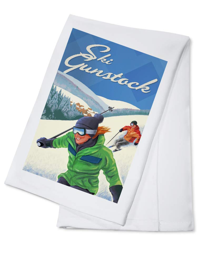 New Hampshire Ski Gunstock - 100% Cotton Tea Towel for Kitchen & Home Decor | Women Skiing Design | Perfect for Gifts, Dish Drying & Cabin Decor