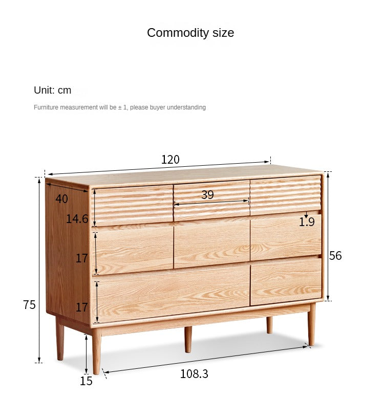Solid Oak Wood 8-Drawer Storage Cabinet - Large Capacity for Bedroom, Living Room & Office Organization