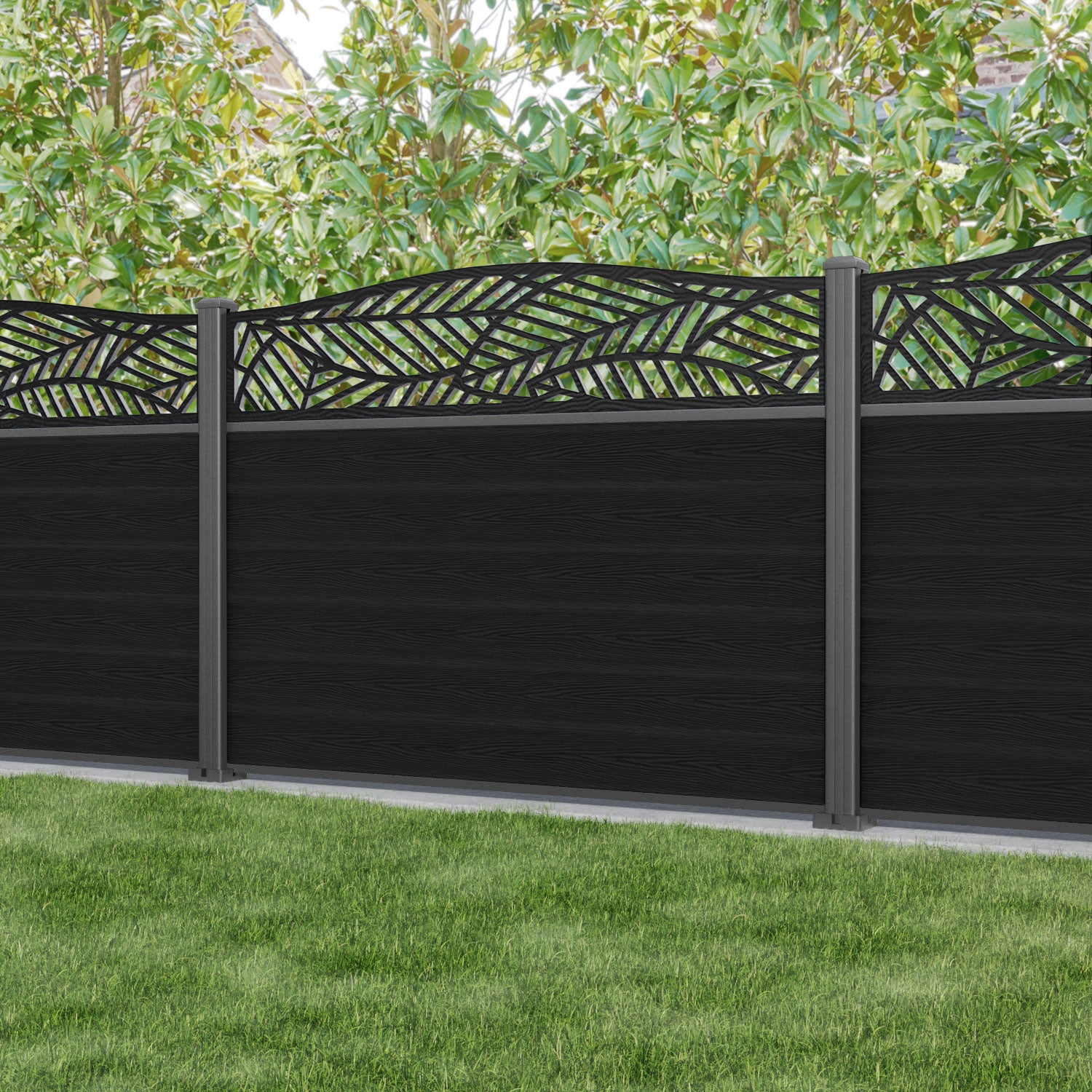 Classic Black Habitat Curved Top Fence Panel with Aluminum Posts - Durable Privacy Fencing for Backyard, Garden, and Property Boundaries