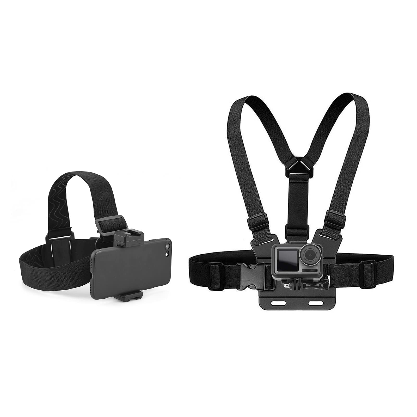 Universal Chest Mount & Head Mount Phone Holder Kit for POV/VLOG - Compatible with iPhone, GoPro, DJI Action 2 Camera - Perfect for Action Sports, Travel Vlogging & Hands-Free Recording