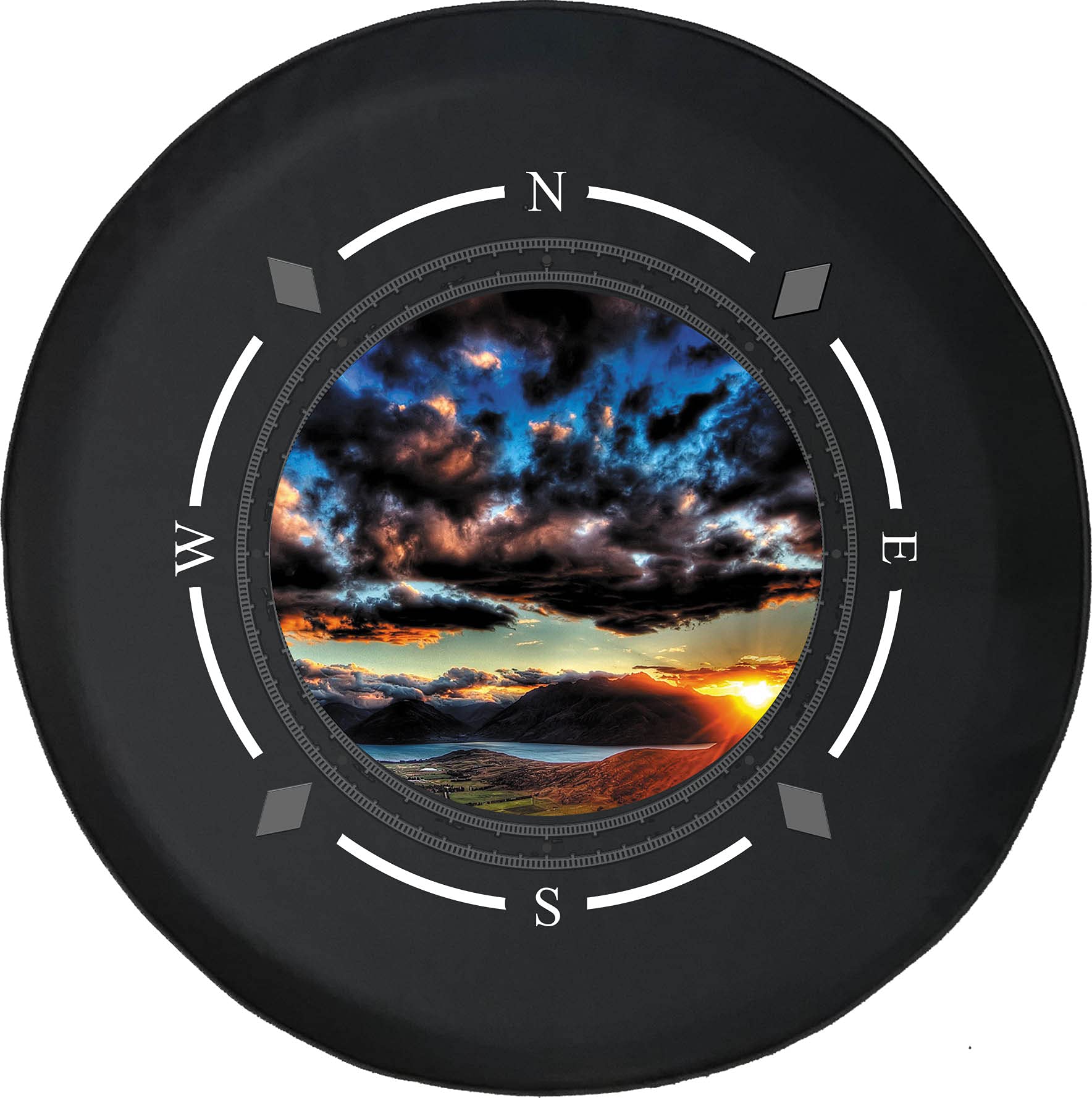 Premium American Spare Tire Cover with Compass & Mountain River Valley Design - Universal Fit for SUV, Trailer, RV & Most Vehicles - Durable Wheel Protection for Off-Road Adventures & Camping Trips