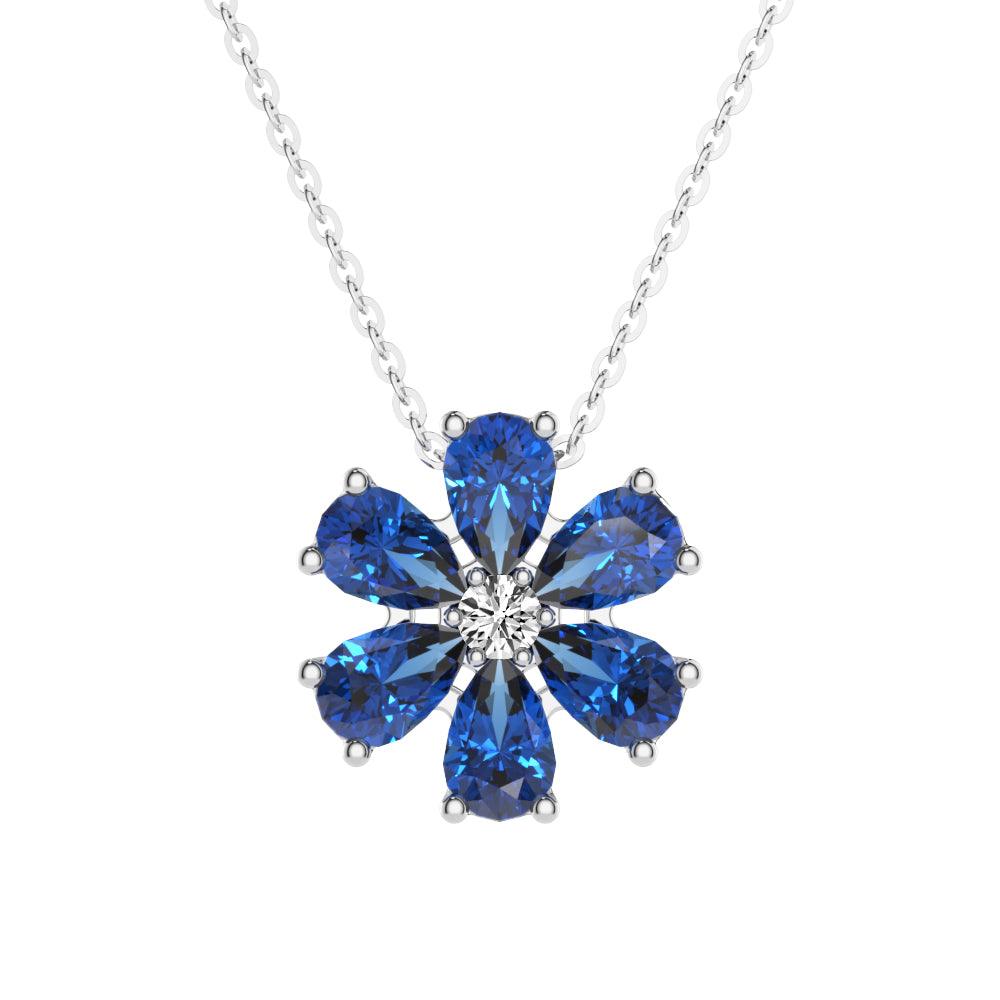 3.1 Carat Natural Blue Sapphire Flower Cluster Pendant Necklace - Elegant Jewelry for Women, Gift for Her, Perfect for Weddings & Special Occasions