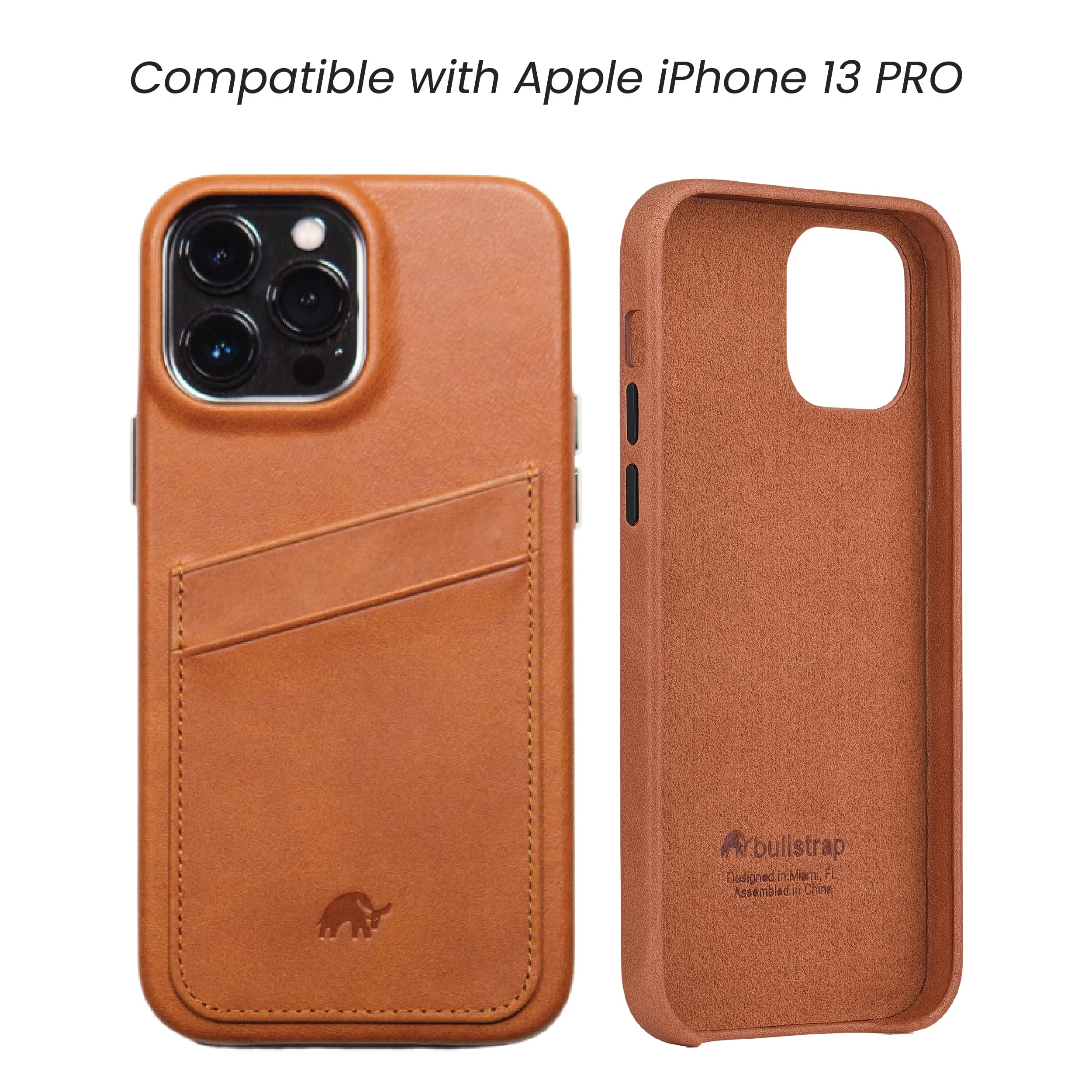 Premium Leather iPhone 13 Pro Case - Bullstrap Sienna Brown Portfolio Phone Cover | Durable Protection for Business & Travel | Compatible with Apple iPhone 13 Pro