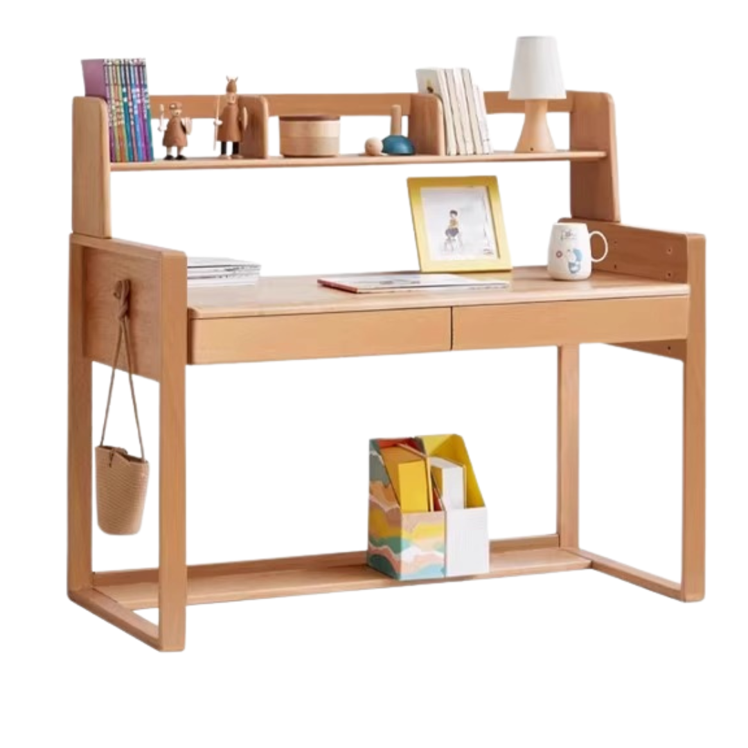Premium Beech & Oak Solid Wood Kids Study Desk - Ergonomic Children's Writing Table for Homework & Crafts - Perfect for Bedroom, Homeschool & Montessori Learning
