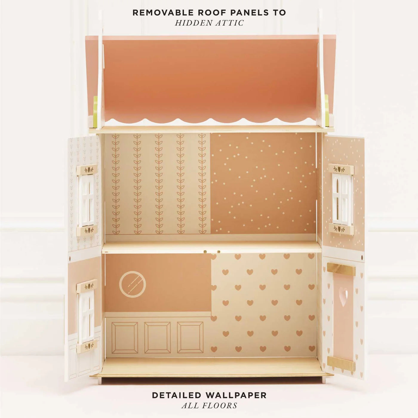 Handcrafted Rose Heart Wooden Dollhouse for Kids - Perfect for Pretend Play, Gift Giving & Home Decor