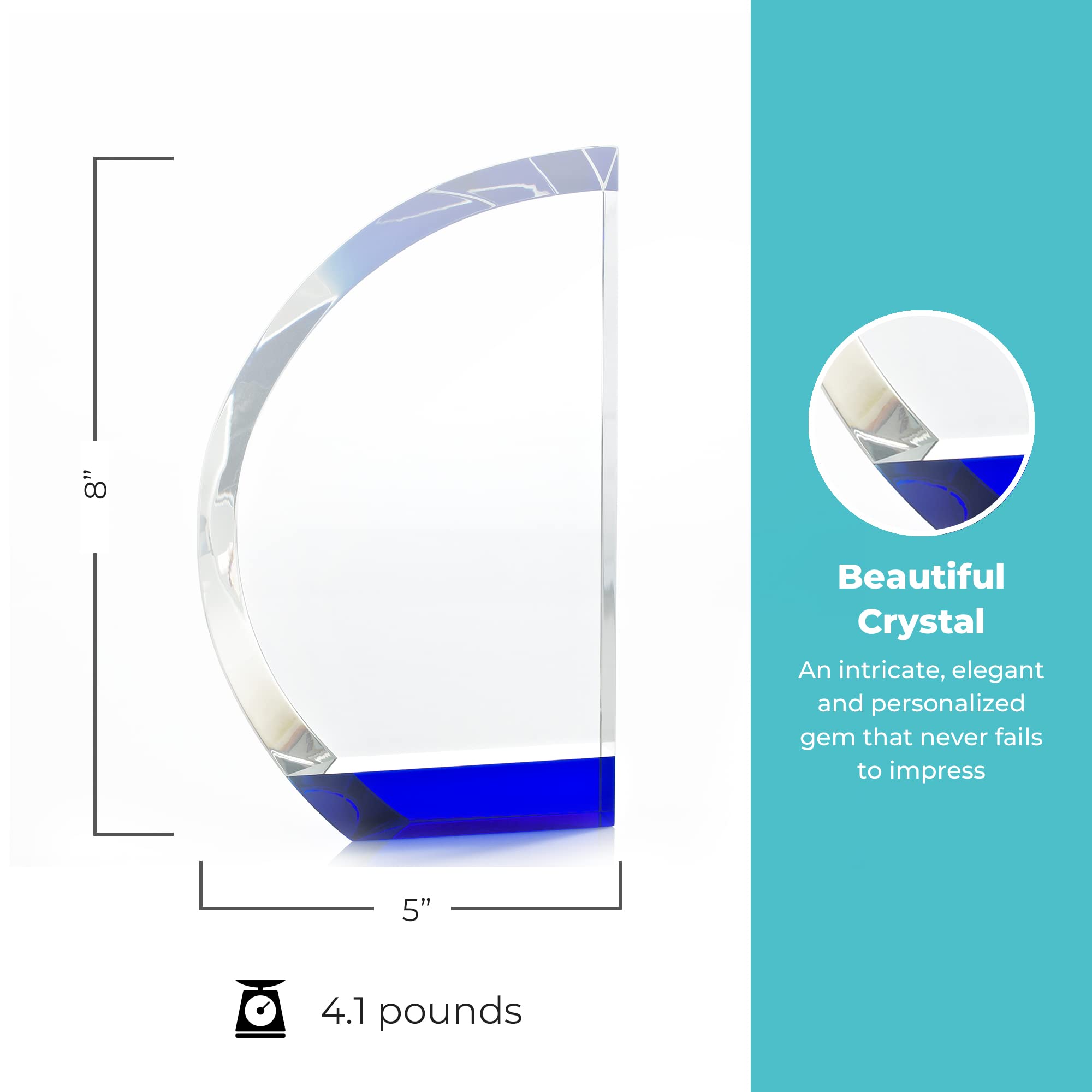 Baudville Engraved Crystal Trophy with Blue Base - Custom Employee Award with Personalized Engraving - Gift Box Included - Perfect for Recognition Ceremonies & Corporate Awards