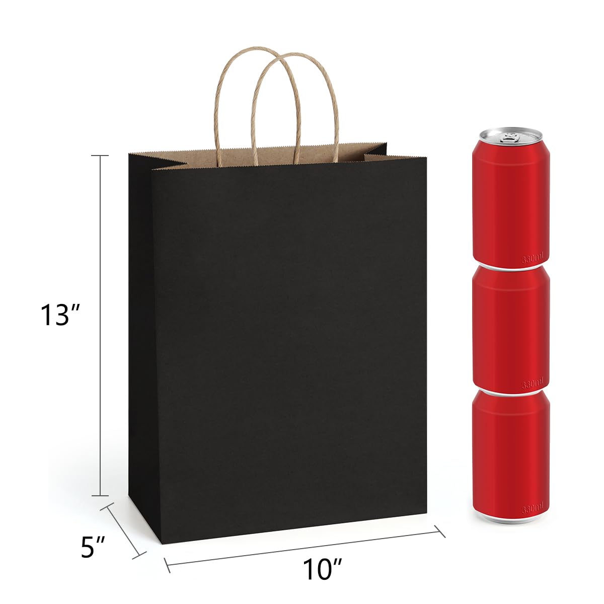 BagDream 100-Pack 10x5x13 Inch Black Kraft Paper Bags with Handles - Eco-Friendly Recycled Shopping Bags Bulk for Retail, Gift Wrapping, Party Favors & Merchandise - Perfect for Birthday Parties, Weddings & Store Packaging