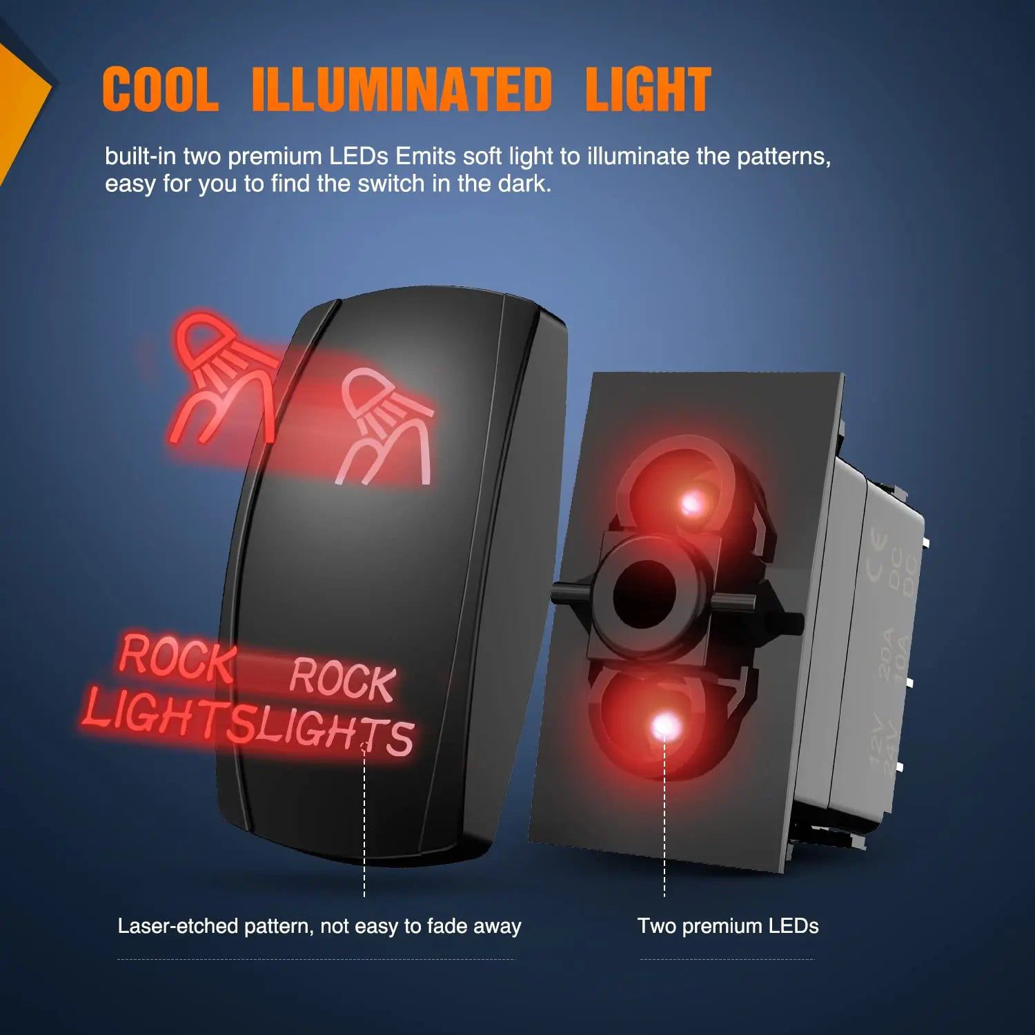 5Pin Laser On/Off Rocker Switch with Red LED - Perfect for Off-Road Vehicles, ATVs, and Marine Applications