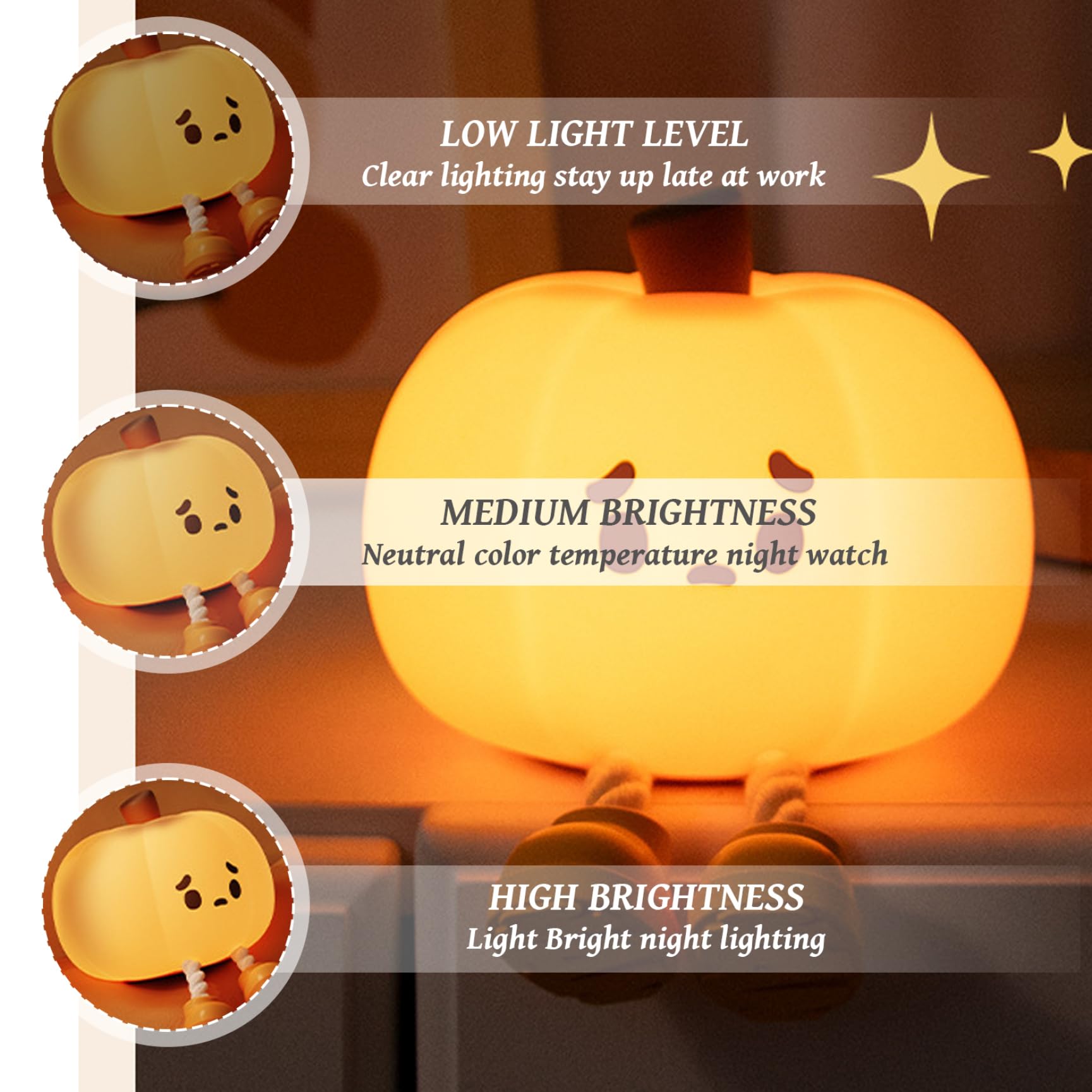 SWEETBIUTI USB Rechargeable Pumpkin Night Light - 3 Brightness Levels, 30-Min Timer, Touch Control - Soft Silicone Halloween Decor for Kids Bedroom, Nursery, Party - Perfect for Halloween, Christmas & Cozy Nighttime Ambience