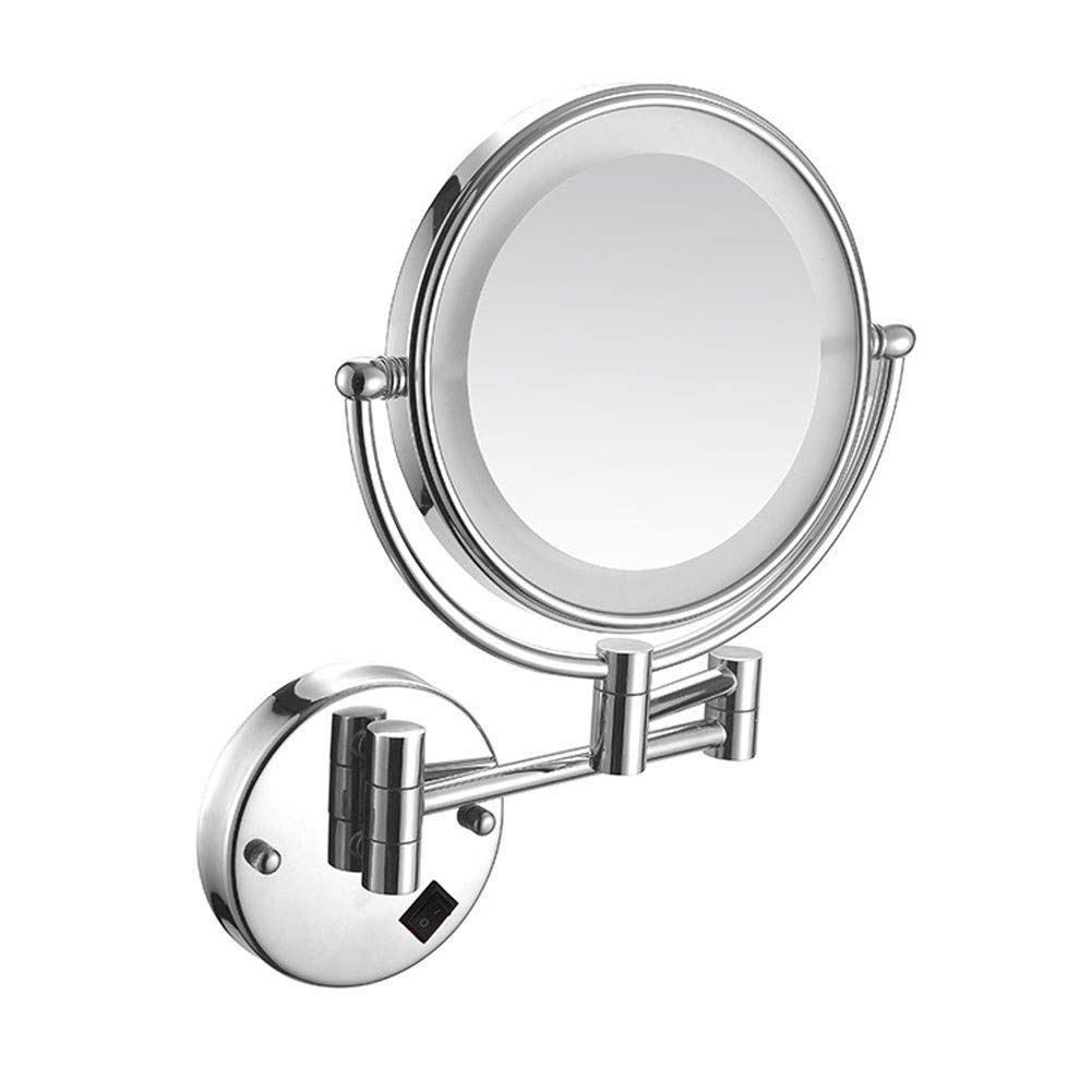 LNDDP 8 Inch LED Illuminated Makeup Mirror with 5X Magnification - Wall Mounted 360° Rotating Vanity Mirror for Bathroom, Shaving & Makeup Application - Extendable Arm for Concealed Installation