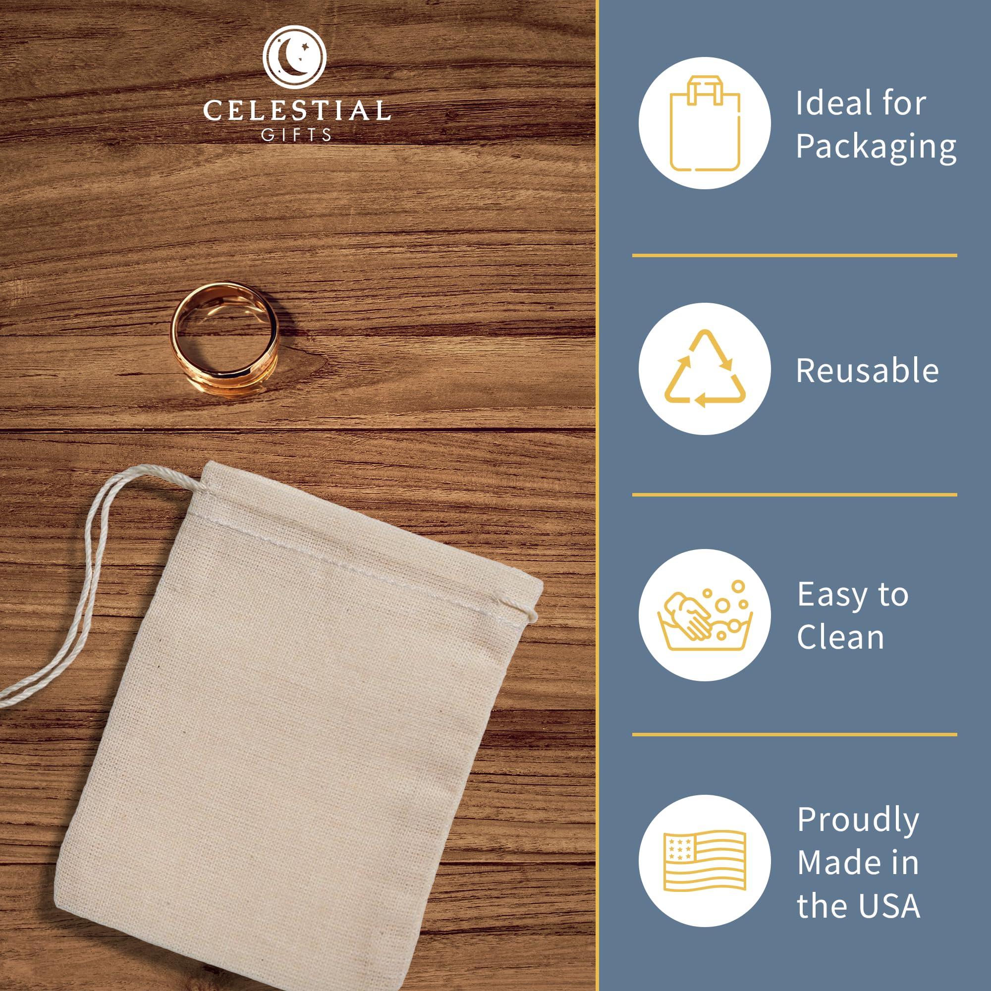 Premium 100% Cotton Muslin Drawstring Bags - 2.75