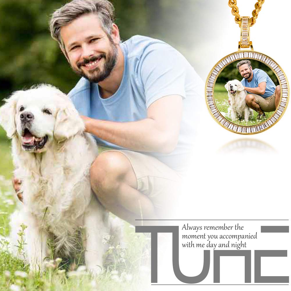 Custom Photo Necklace for Men - Personalized Engraved Round Pendant with Gold/Silver Chain - Unique Memorial Gift for Anniversary, Birthday & Valentine's Day