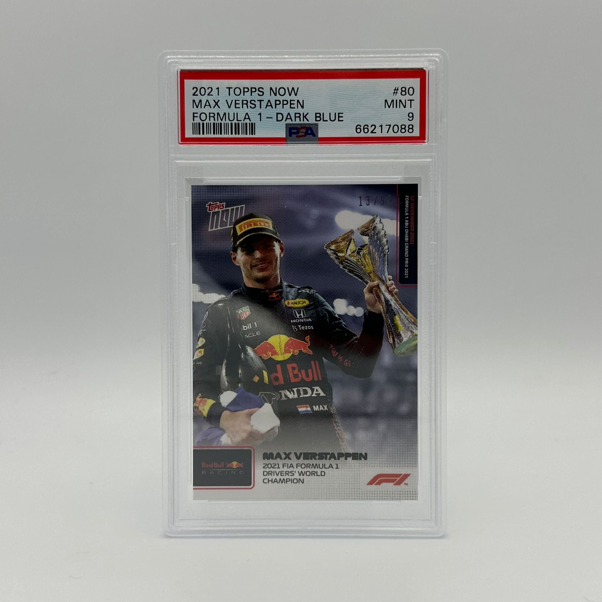 2021 FIA Formula 1 Drivers' World Champion Max Verstappen #80 PSA 9 /99 - Rare Collectible Racing Card for F1 Fans and Sports Memorabilia Collectors