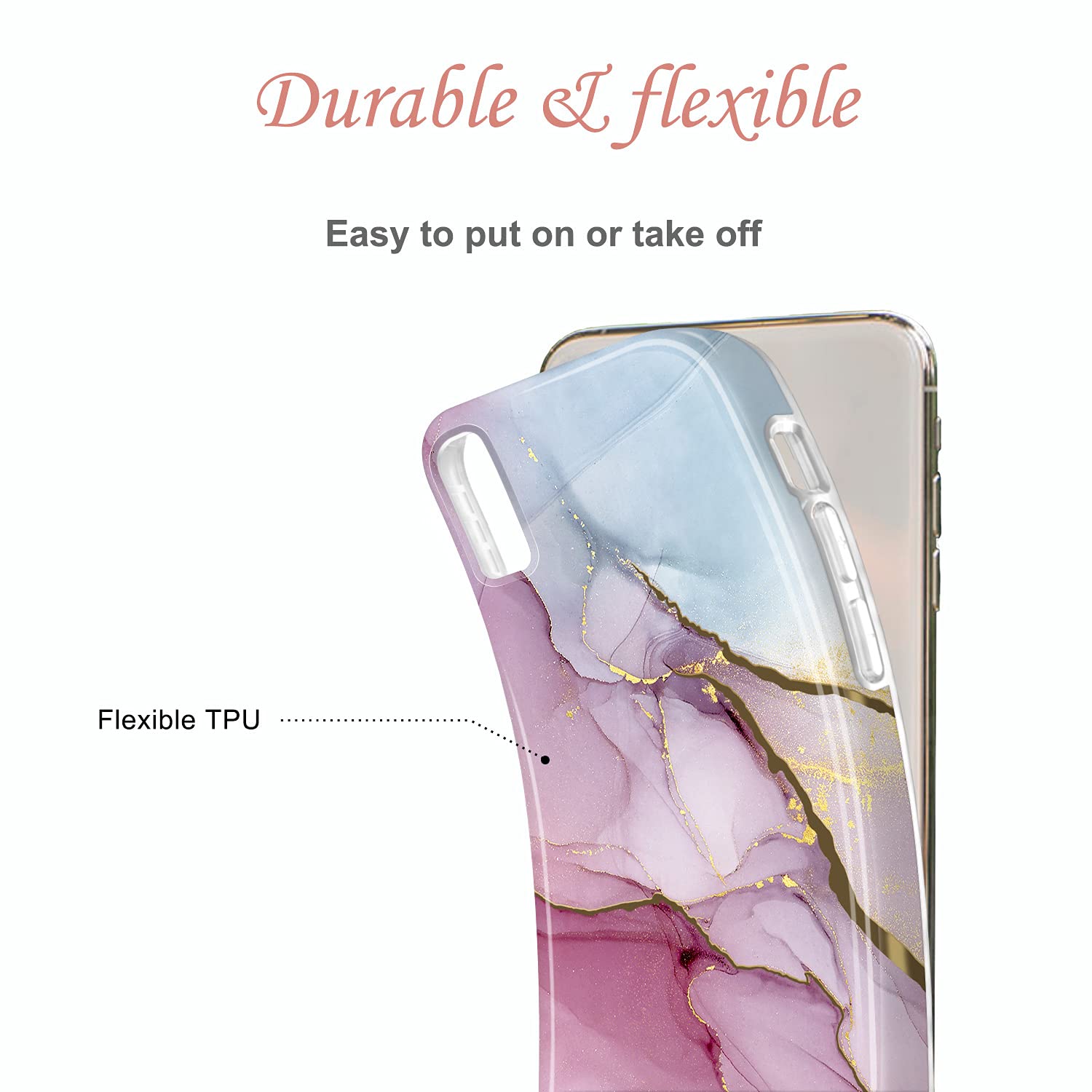 JIAXIUFEN iPhone X/Xs Case - Gold Electroplated Glitter Marble Slim Shockproof TPU Soft Silicone Cover (Purple Blue) | Protective Phone Case for Everyday Use, Work & Travel