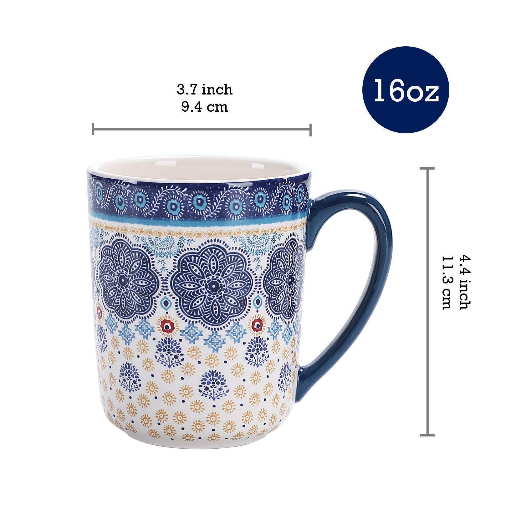 Bico Blue Talavera Ceramic 16-Piece Dinnerware Set, Service for 4 - Includes 11-Inch Dinner Plates, 8.75-Inch Salad Plates, 26oz Bowls & Mugs - Microwave & Dishwasher Safe - Perfect for Parties, Family Dinners & Everyday Use