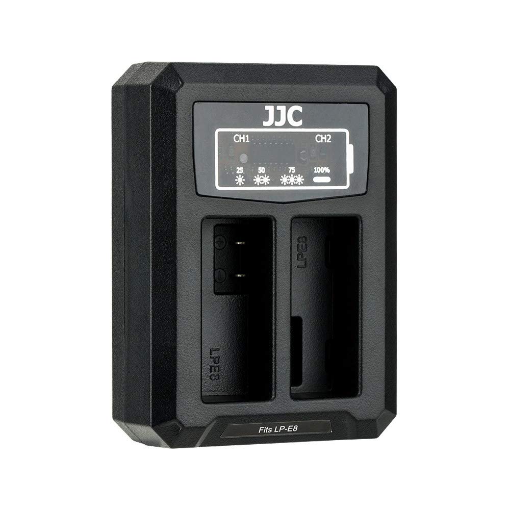 JJC USB Dual Battery Travel Charger for Canon LP-E8 LPE8 - Compatible with Canon EOS Rebel T5i T4i T3i T2i 700D 650D 600D 550D - Replacement for Canon LC-E8C Charger - Perfect for Travel, Photography & On-the-Go Charging