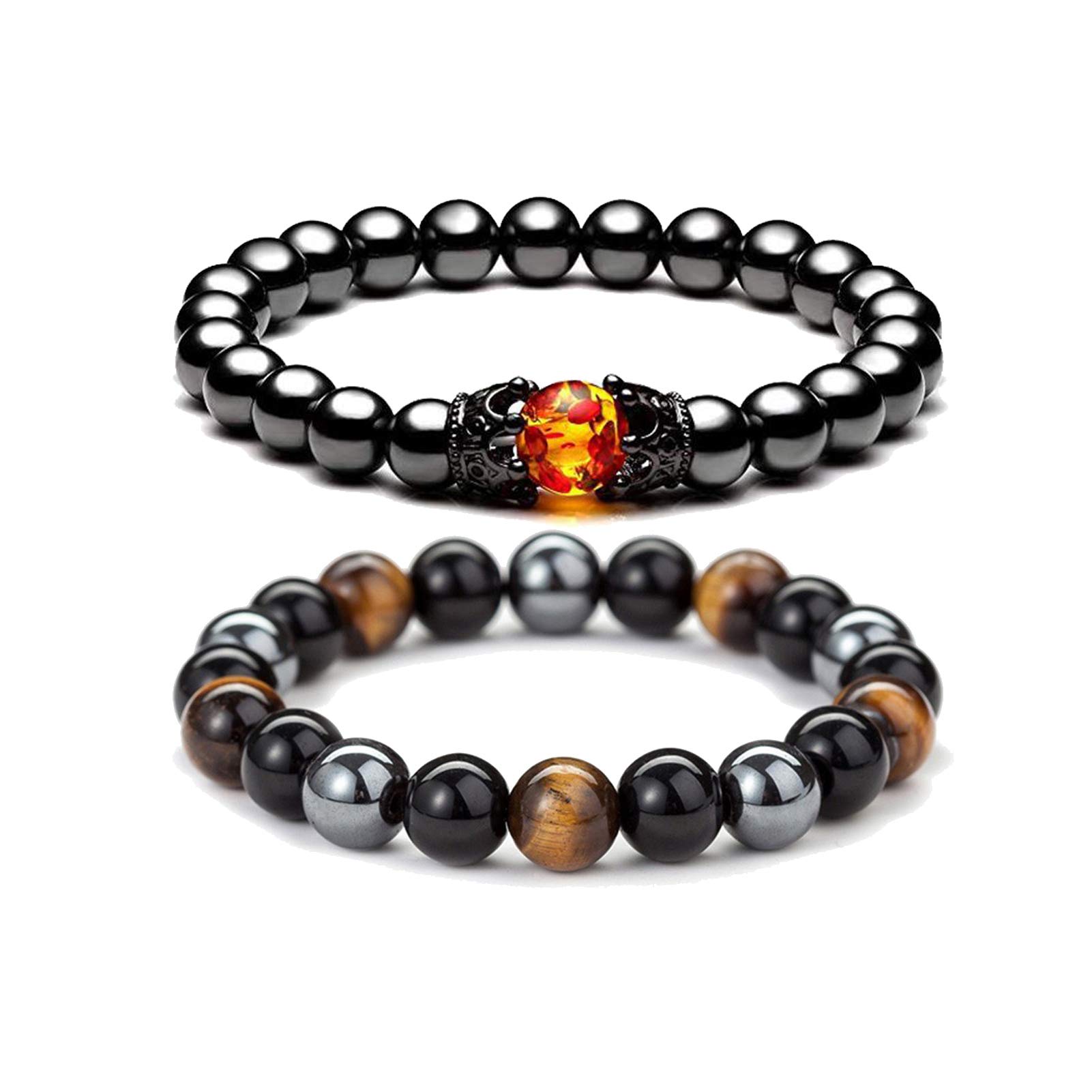 Magnetic Hematite Therapy Bracelet - Stretch Beads with Black Obsidian & Tiger's Eye Stone - Unisex Healing Jewelry for Women, Men & Teens | Stress Relief, Energy Balance & Fashion Accessory for Daily Wear, Yoga & Meditation