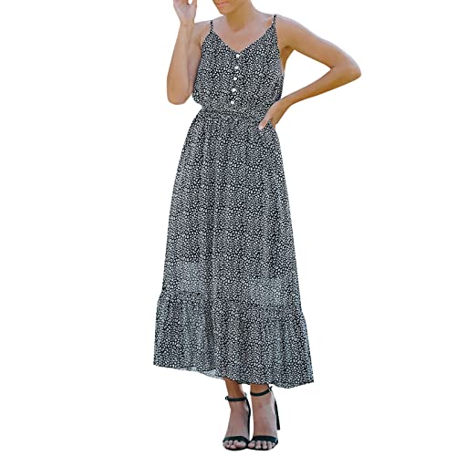 Women's Cotton Maxi Dress Summer Casual V-Neck Sleeveless Sundress with Leopard Print - Perfect for Beach Vacations, Outdoor Parties & Everyday Wear