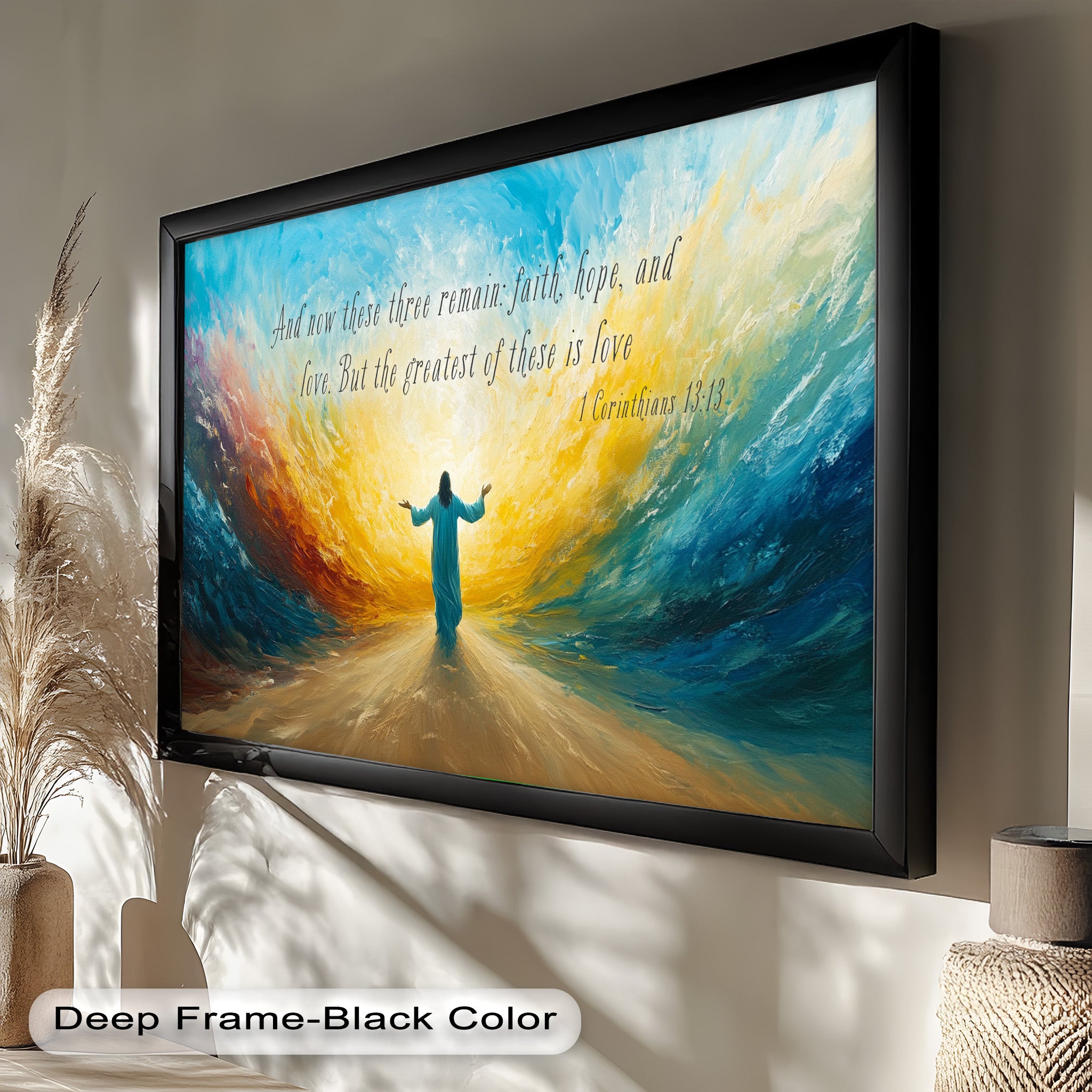 1 Corinthians 13:13 Faith Hope Love Bible Verse Oil Painting - Christian Home Decor, Church Wall Art, Inspirational Gift for Weddings & Baptisms