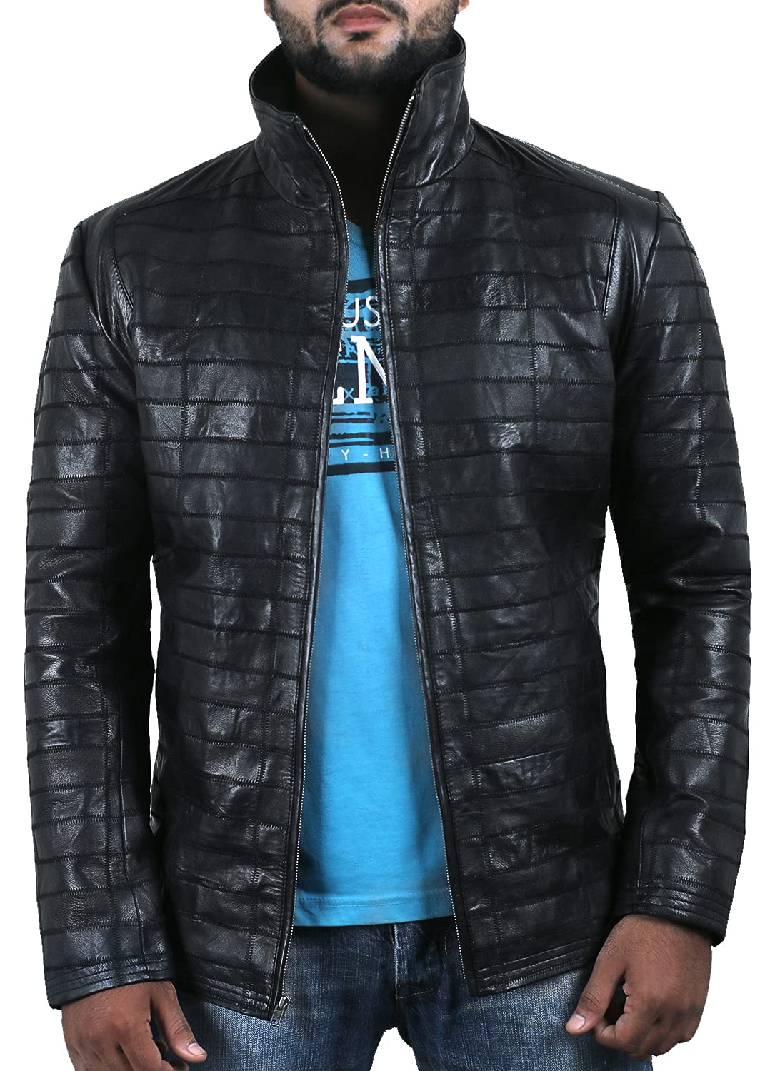 Laverapelle Men's Genuine Lambskin Leather Jacket - Black Quilted Block Design (2001046) | Premium Biker Jacket for Motorcycle Riding & Casual Outfits
