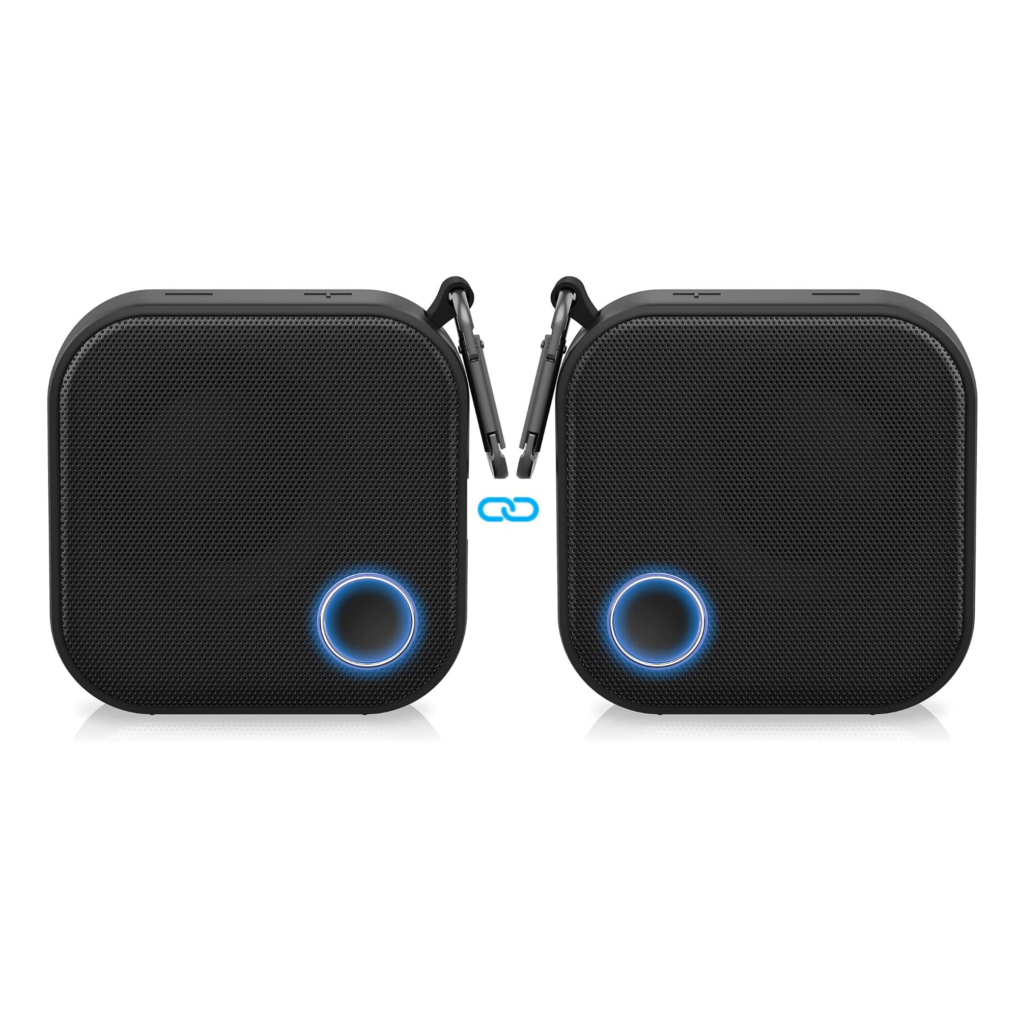Brookstone IPX7 Waterproof Bluetooth Speakers - Portable Indoor/Outdoor Speaker with Tap-to-Link, Carabiner Clip, Ideal for Desktop Monitors, Pool Parties & Camping Adventures