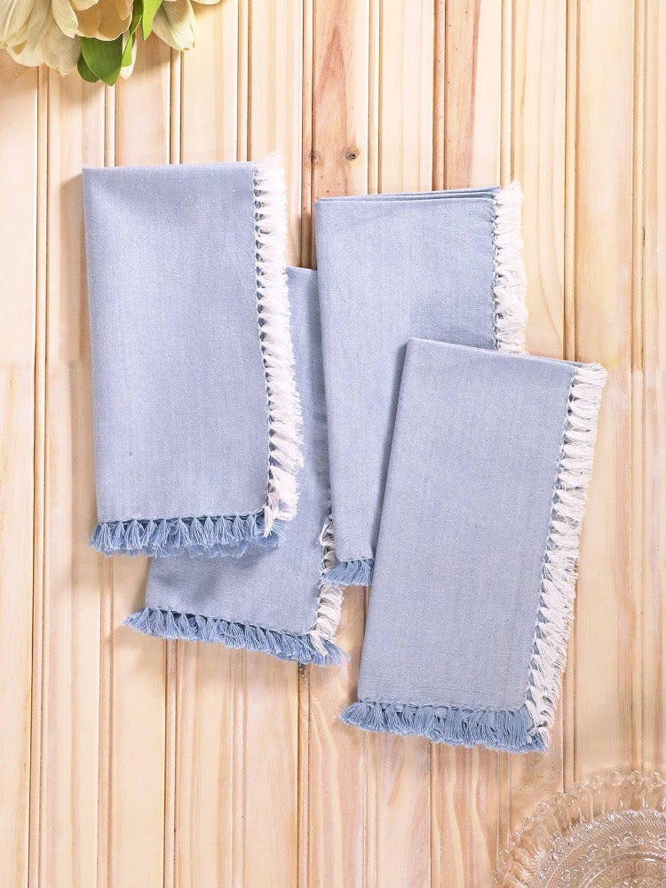 Premium Chambray Napkins Set of 4 - Soft & Absorbent Cotton Table Linens for Everyday Dining, Dinner Parties & Special Occasions