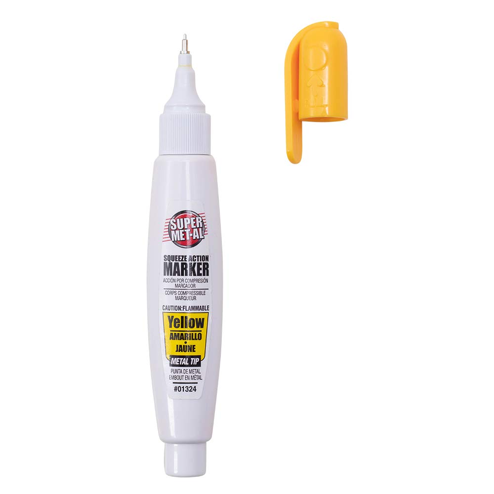 Brock 12-Piece Yellow Fine Tip Pump Squeeze Super Met-Al Paint Marker Pens - For Metal, Stone, Glass, Rubber & Plastic - Ideal for Industrial, Automotive, Art & Trade Projects - Perfect for DIY Crafts, Sign Making & Surface Marking