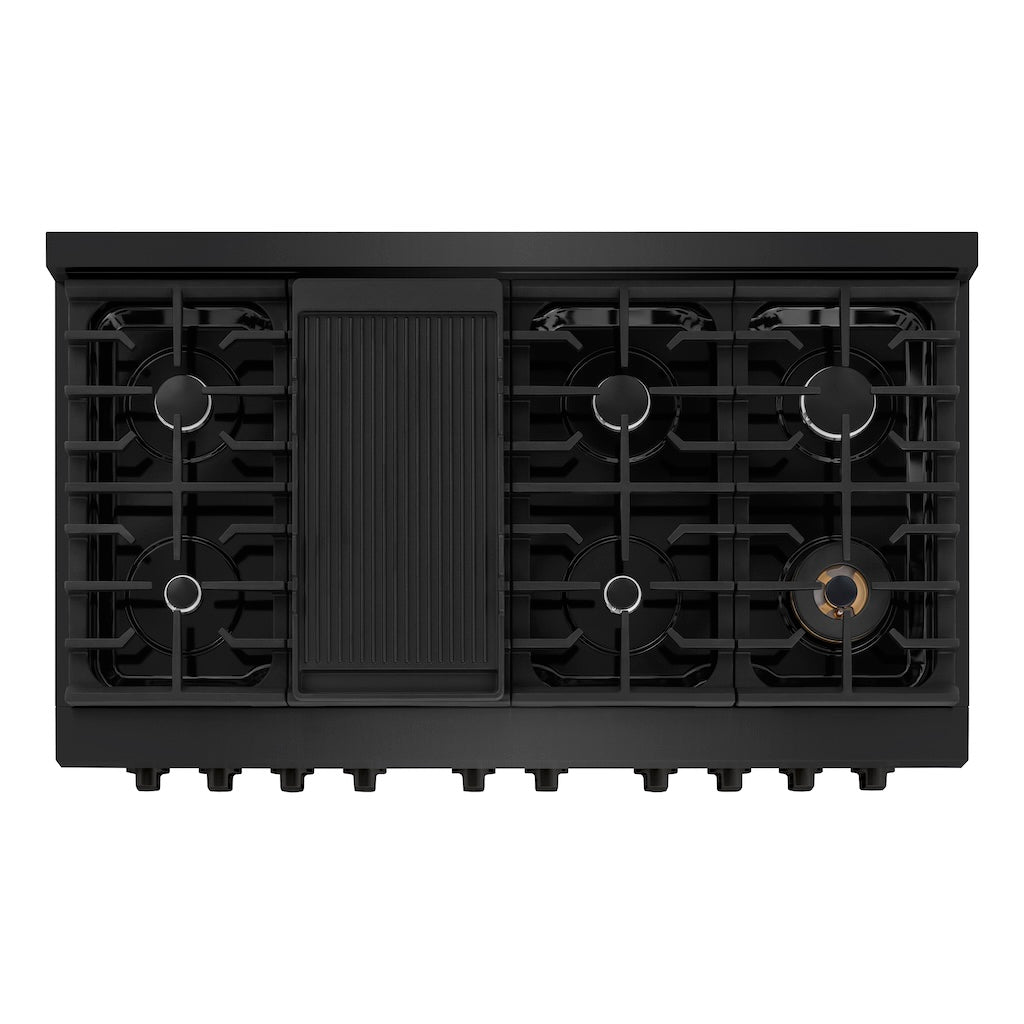 ZLINE 48-Inch 6.7 cu. ft. Black Stainless Steel Double Oven Gas Range with 8-Burner Cooktop (SGRB 48) - Perfect for Large Kitchens, Holiday Cooking & Entertaining