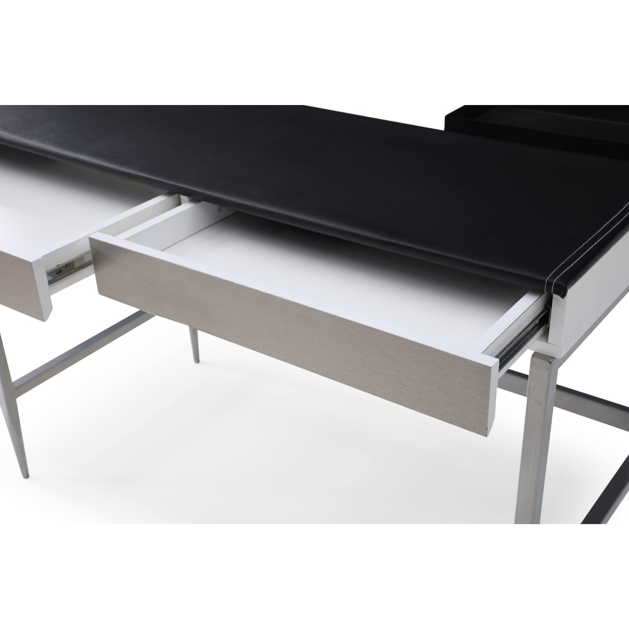 Aubrielle Modern Writing Desk with 2 Drawers & Leather Desk Pad - Black/Grey Home Office Desk with Storage | Perfect for Small Spaces, Remote Work & Study