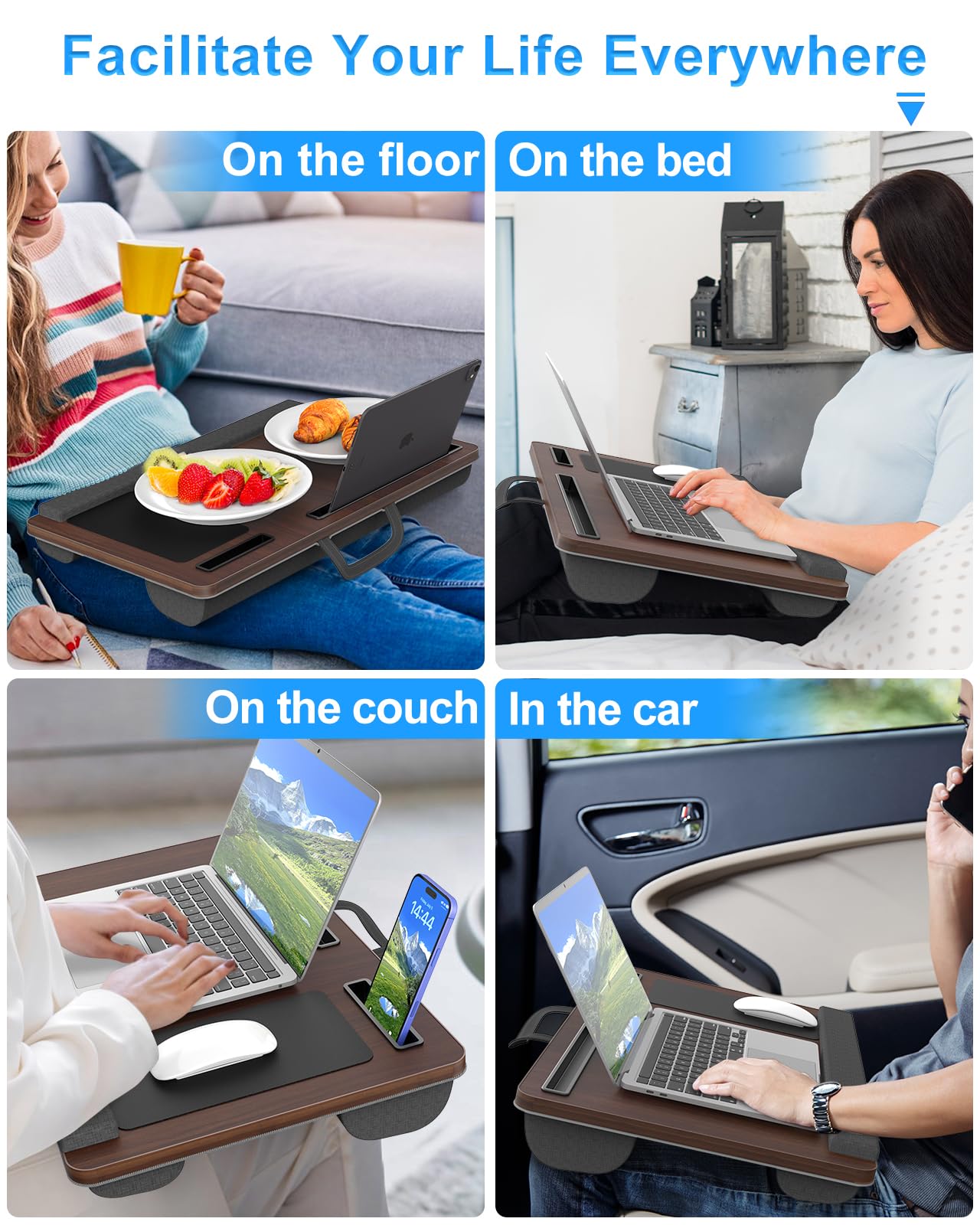Portable Large Lap Desk for Bed - 17 Inch Laptop Table with Wrist Rest, Mouse Pad & Tablet Slot | Ergonomic Workstation for Home Office, Studying, Gaming & Reading in Bed (Dark Brown)