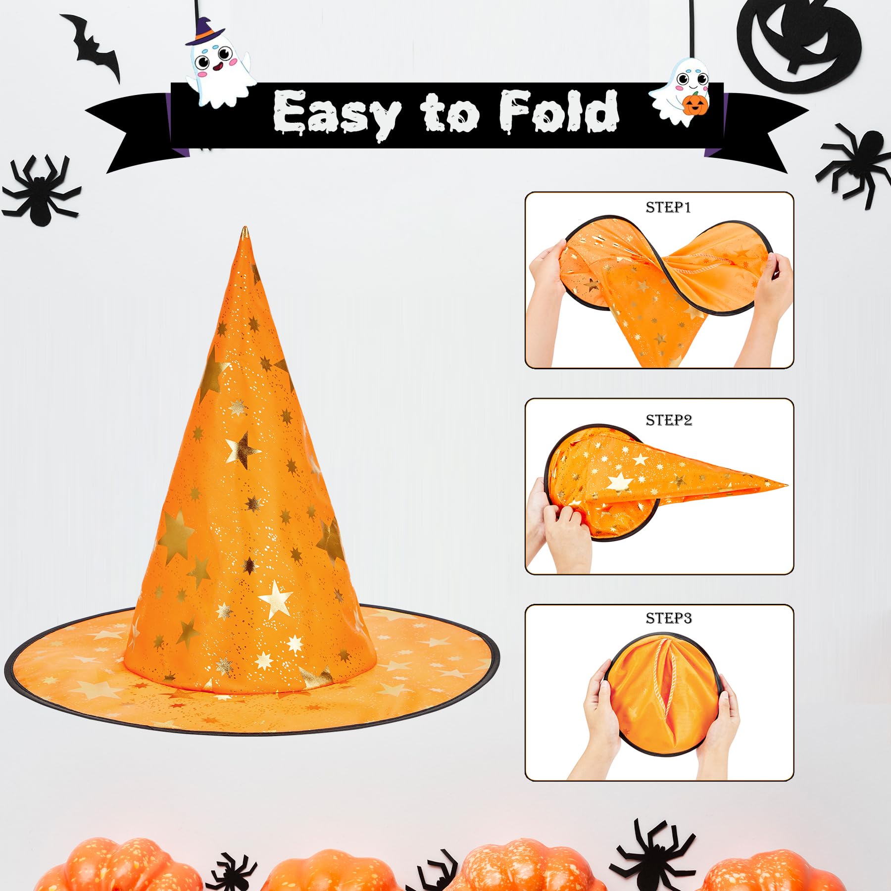Zando Halloween Witch Hat for Kids, Boys, Girls & Women - Star Print Wizard Hat Costume Accessory for Witch Decorations & Dress Up - Perfect for Halloween Parties, Trick or Treating & Cosplay