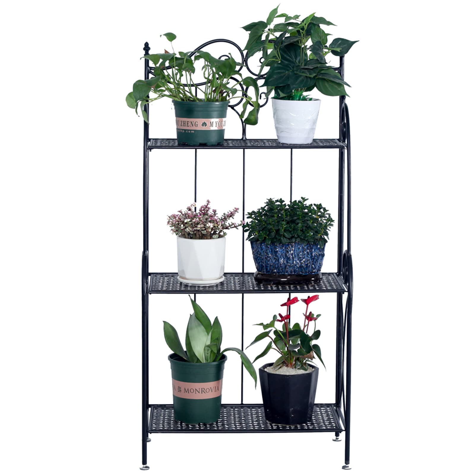 Metal Foldable 3-Tier Plant Stand, Home Decor Display Rack & Bookshelf - Space Saving Organizer for Indoor Plants, Books & Decorative Items
