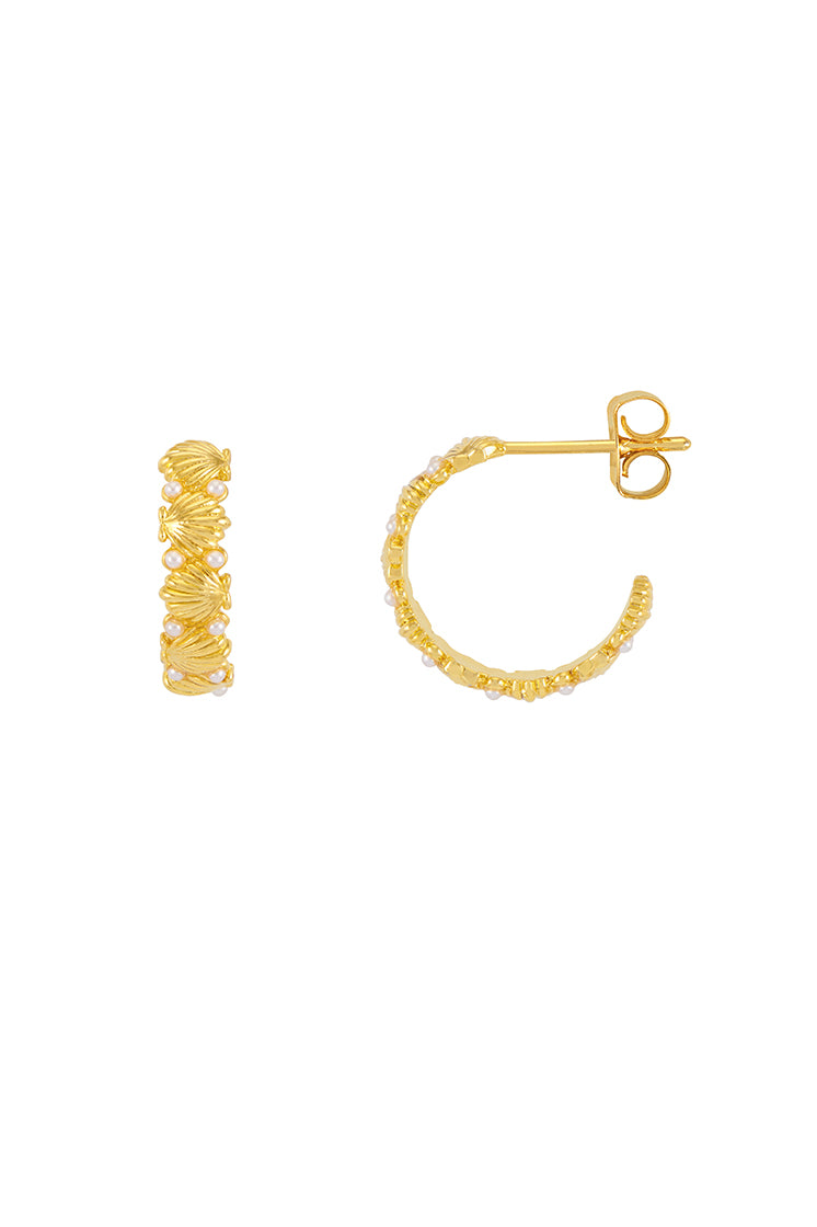 Pearl Scallop Hoop Earrings for Women - Elegant Shell-Shaped Pearl Dangle Earrings | Perfect for Weddings, Parties & Special Occasions