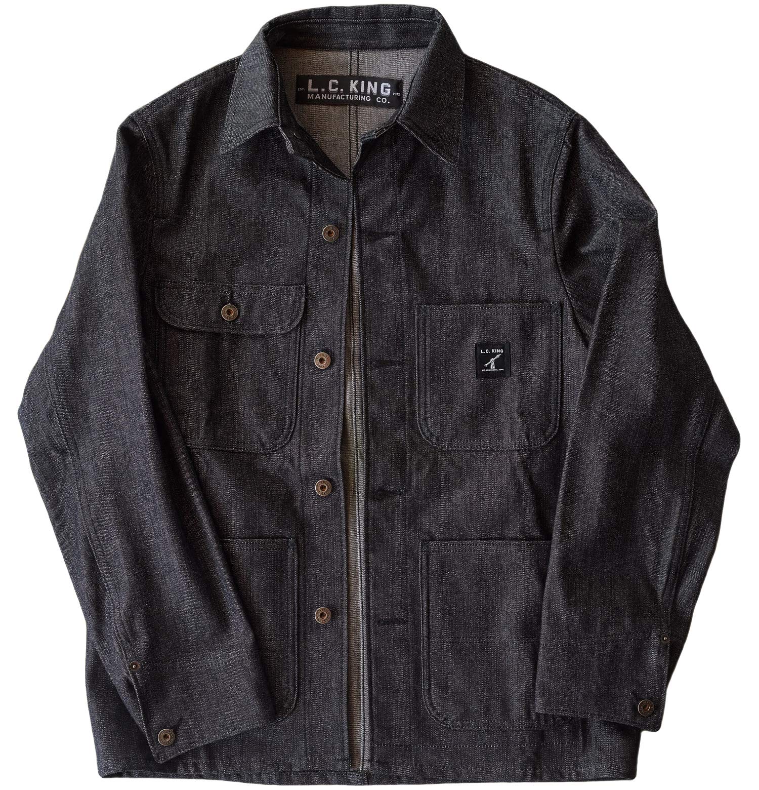 L.C. King Made in USA Men's Charcoal Grey Denim Chore Coat - Durable Workwear Jacket for Outdoor Activities, Casual Wear & Work Uniforms