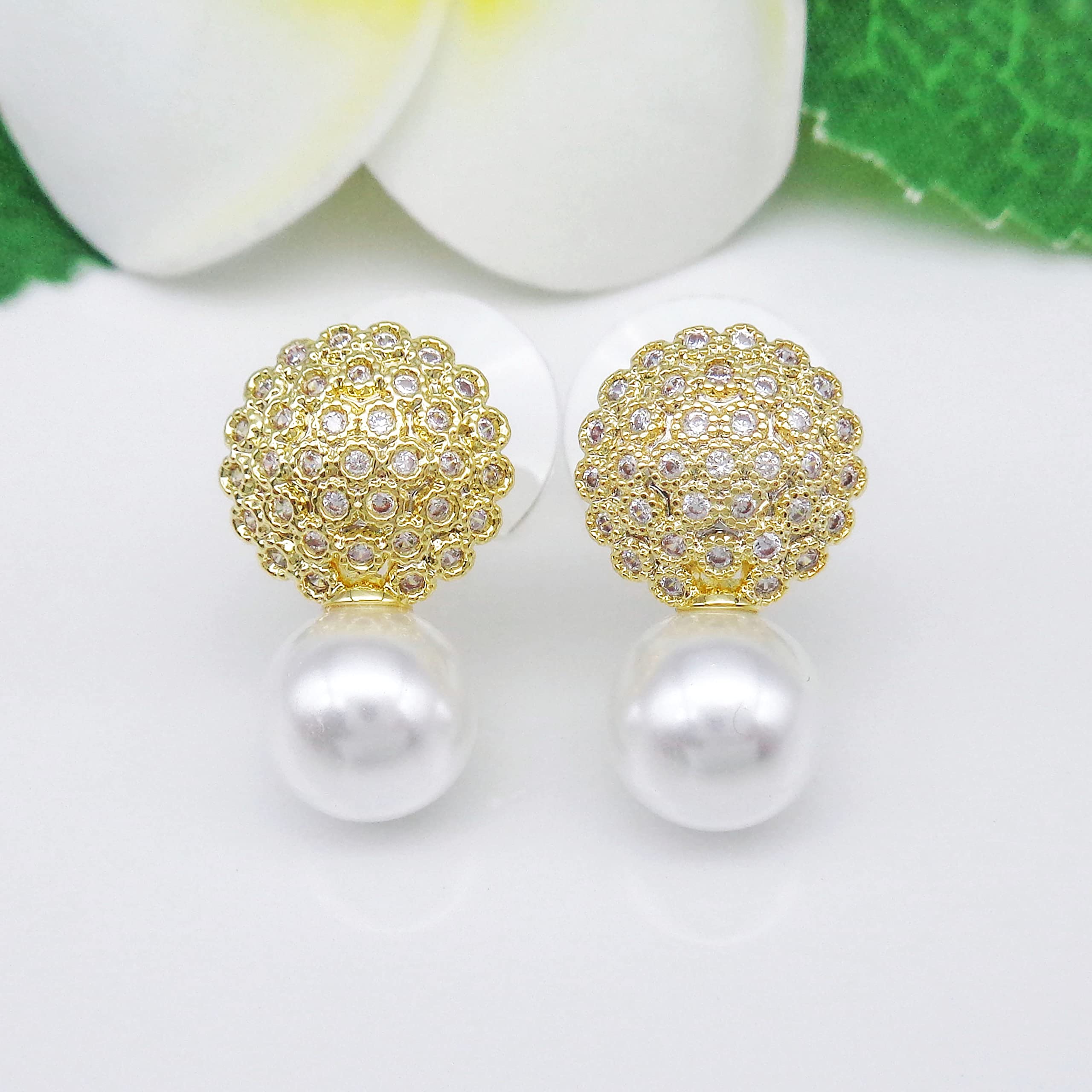 925 Sterling Silver Pearl Stud Earrings for Women - Zirconia & White Gold Plated Fashion Jewelry Gift Set (WK90119) - Perfect for Weddings, Parties & Everyday Wear