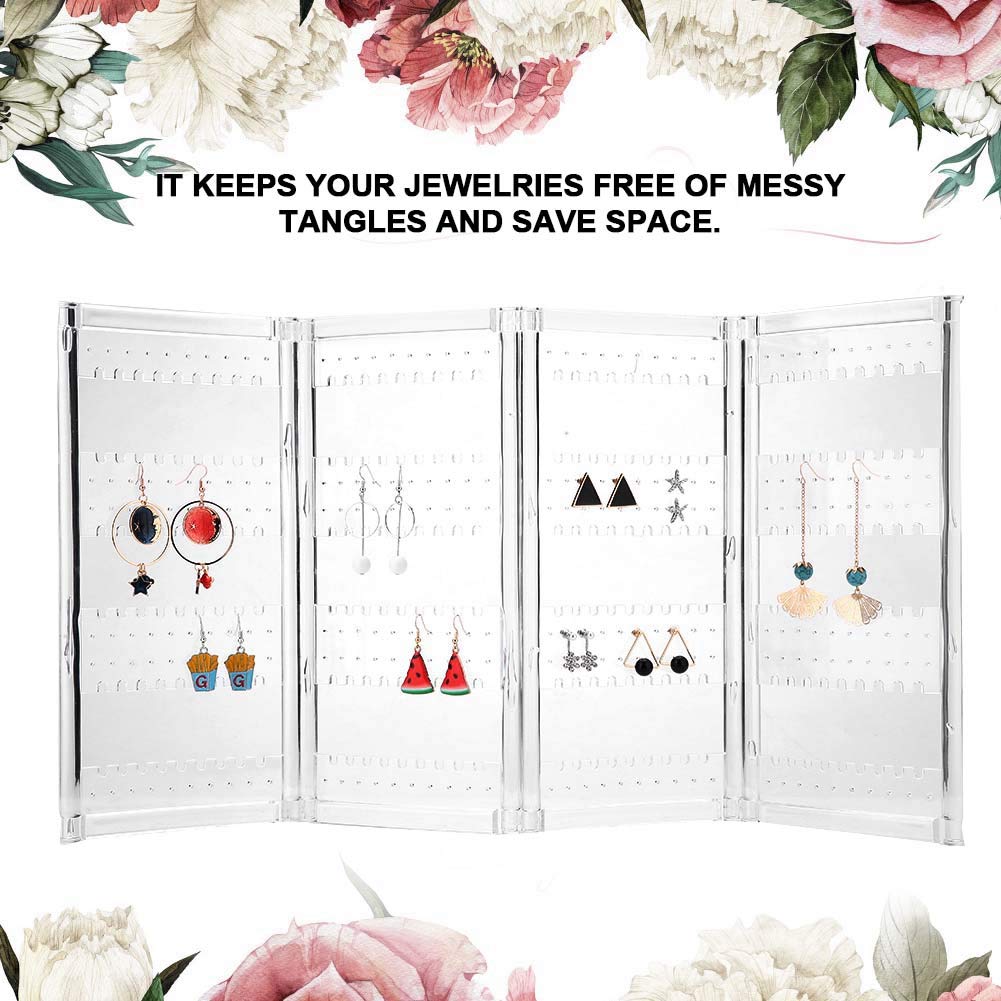 Foldable 4-Panel Jewelry Display Stand - Transparent Earring Organizer & Storage Rack for Ear Studs, Perfect for Boutique, Craft Shows and Home Decor (Transparent)