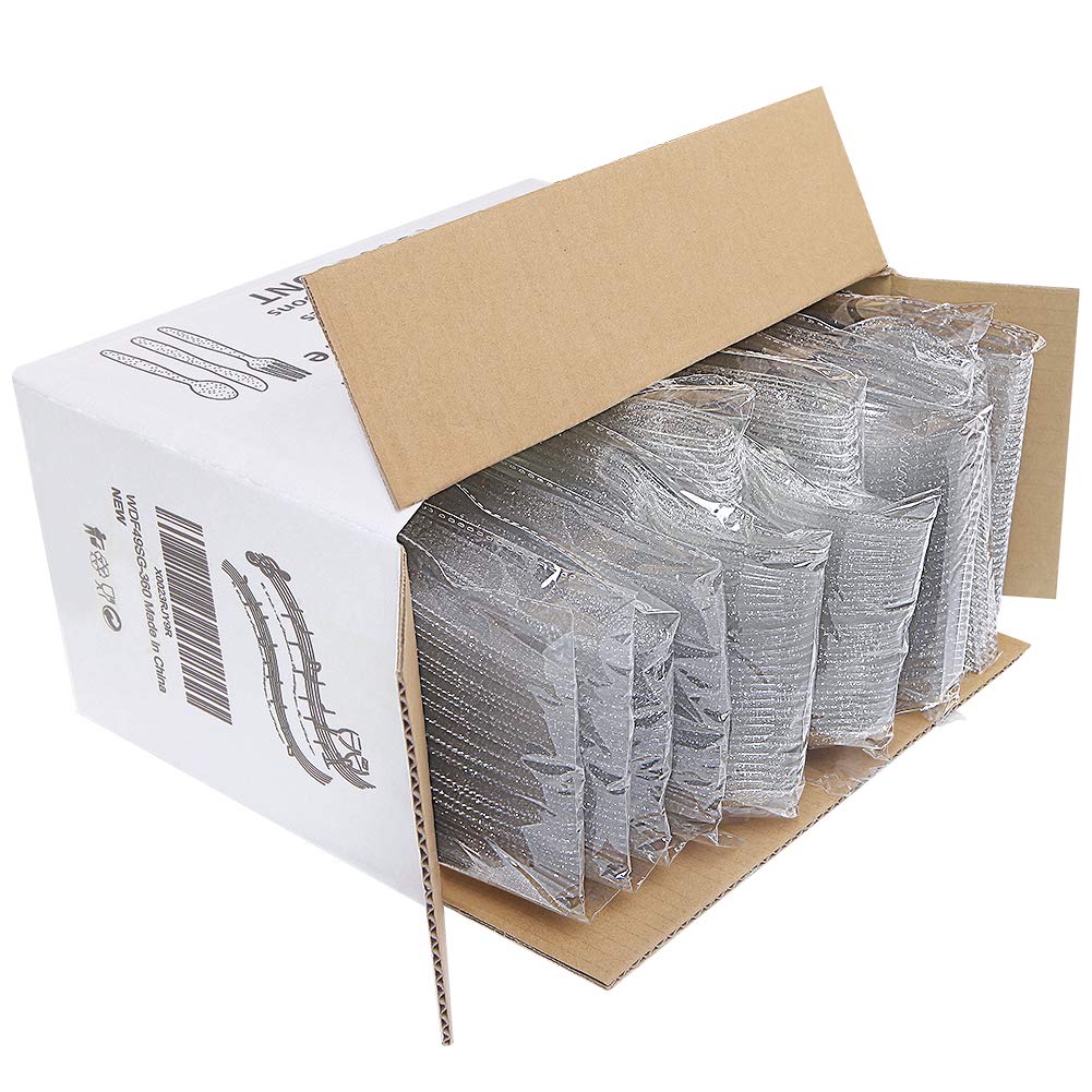 Premium WDF 360-Piece Silver Plastic Cutlery Set - Disposable Glitter Silverware Kit (120 Forks, 120 Spoons, 120 Knives) for Parties, Weddings, Events & Catering