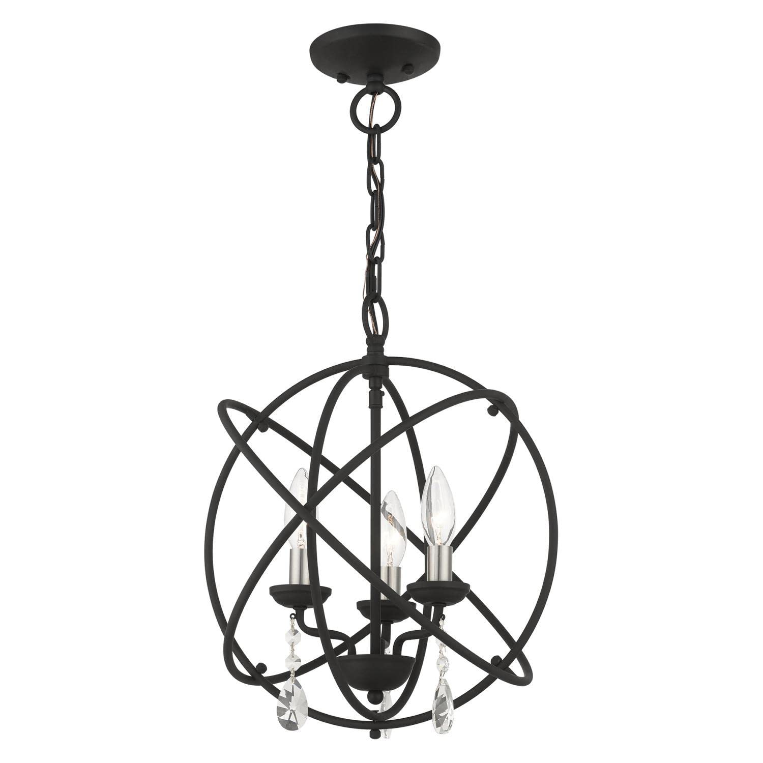 Livex Lighting Aria Convertible Pendant Chandelier/Semi-Flush Mount Light Fixture - Black with Satin Nickel Candles for Dining Room, Bedroom or Entryway Lighting