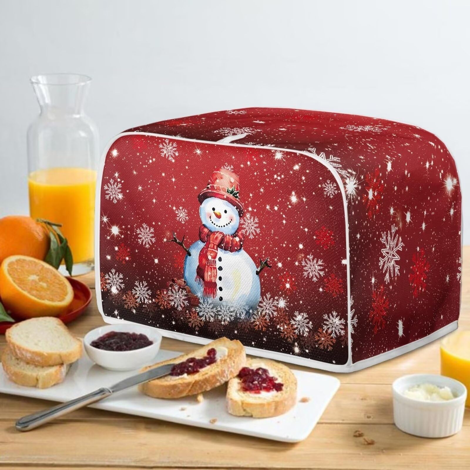 Christmas Snowman Print 2-Slice Toaster Cover - Foldable Kitchen Appliance Protector for Dust & Fingerprints - Machine Washable Holiday Home Decor - Perfect for Xmas Kitchen Countertop & Small Appliance Protection