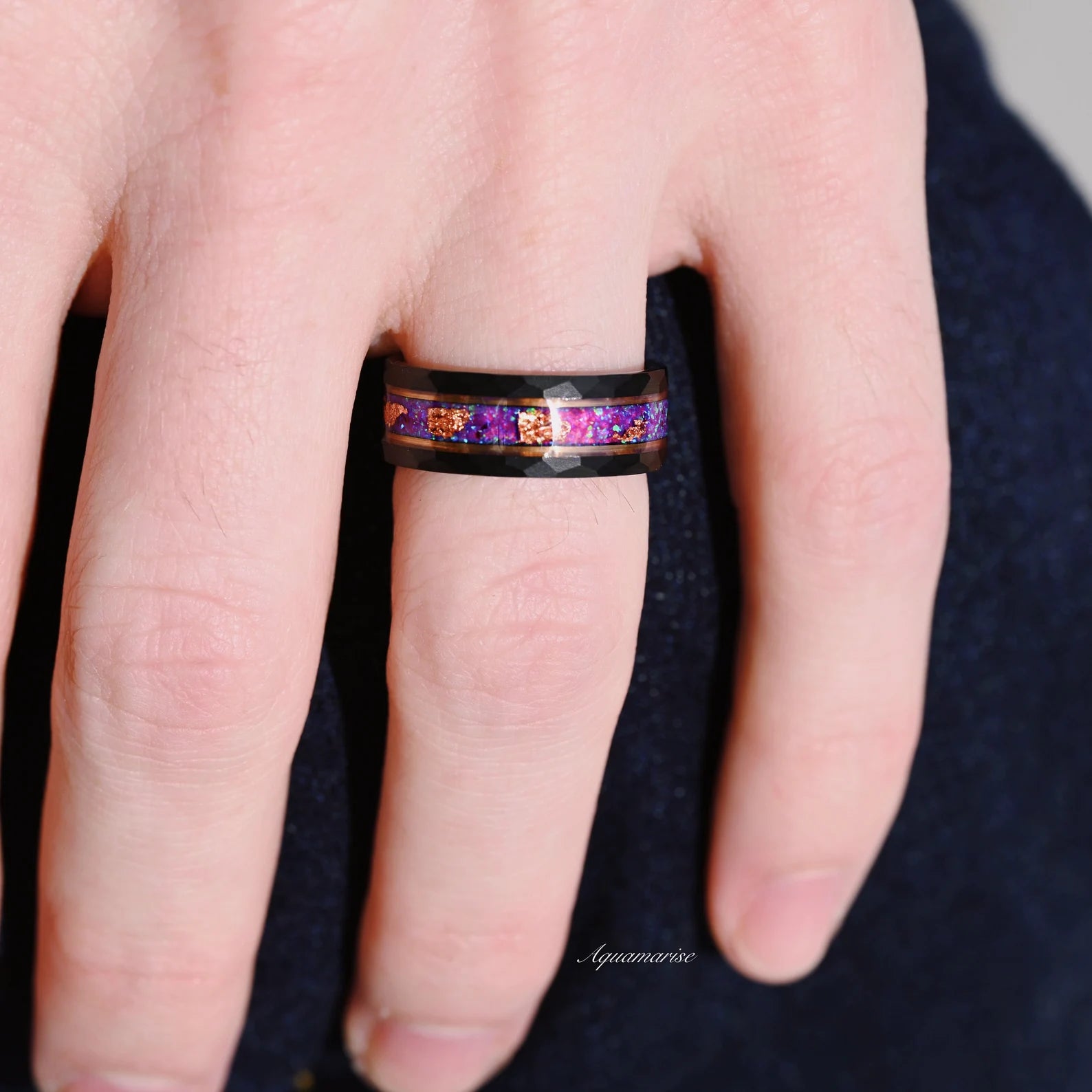 Skye Kite™ Purple Fire Opal Couples Ring - Matching Wedding Bands for Him & Her, Sterling Silver Stackable Promise Rings - Perfect for Anniversaries, Engagements & Romantic Gifts