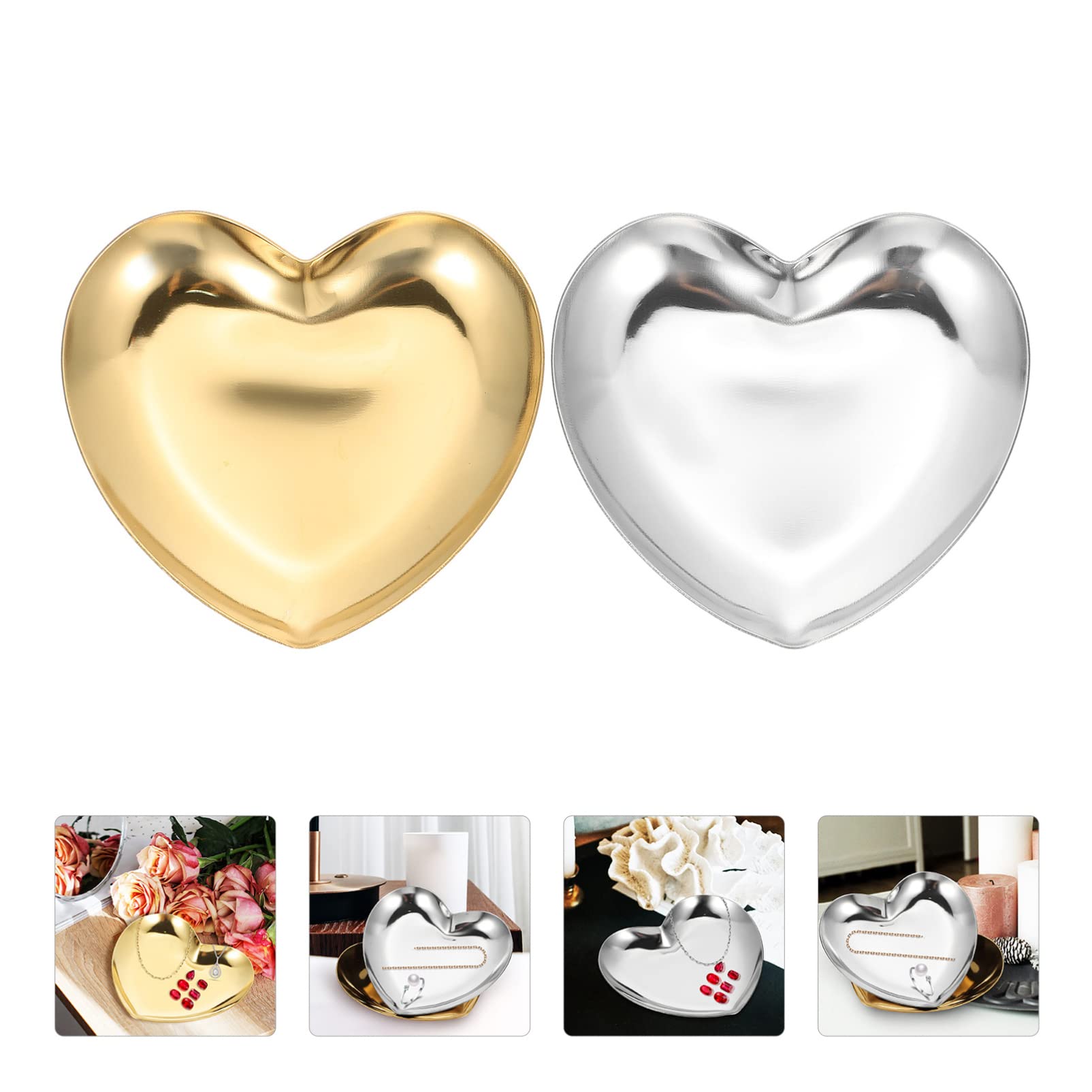 Zerodeko 2-Piece Heart-Shaped Jewelry Tray Set - Stainless Steel Jewelry Holder & Display Tray for Bracelets, Rings, Necklaces - Perfect for Cake Decorating, Party Serving, and Home Decor Storage