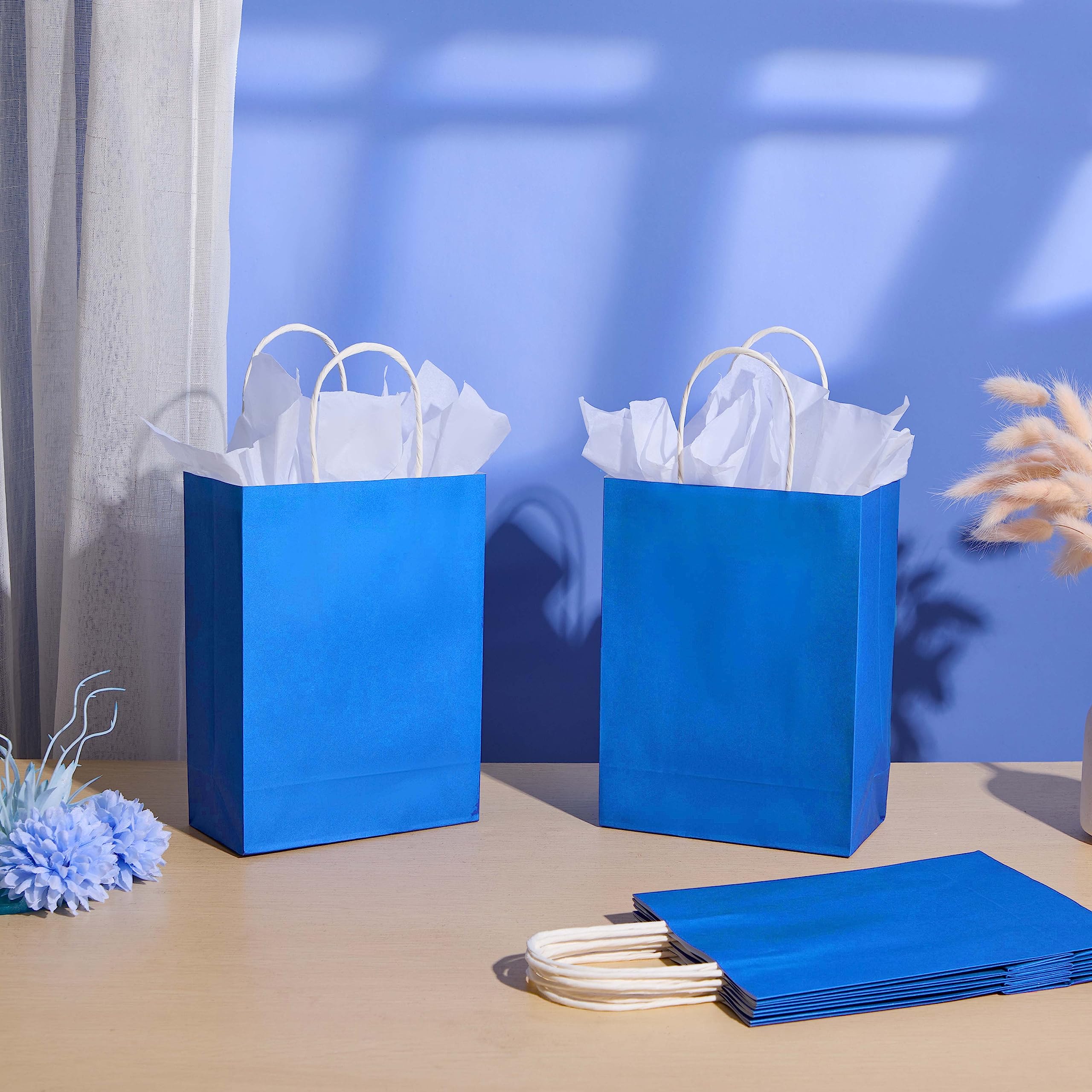 24 Pack Small Blue Party Favor Bags with Handles - Bulk Goodie Bags for Birthday Parties, Baby Showers & Wedding Favors - Perfect for Candy, Toys & Gift Packaging (Blue)
