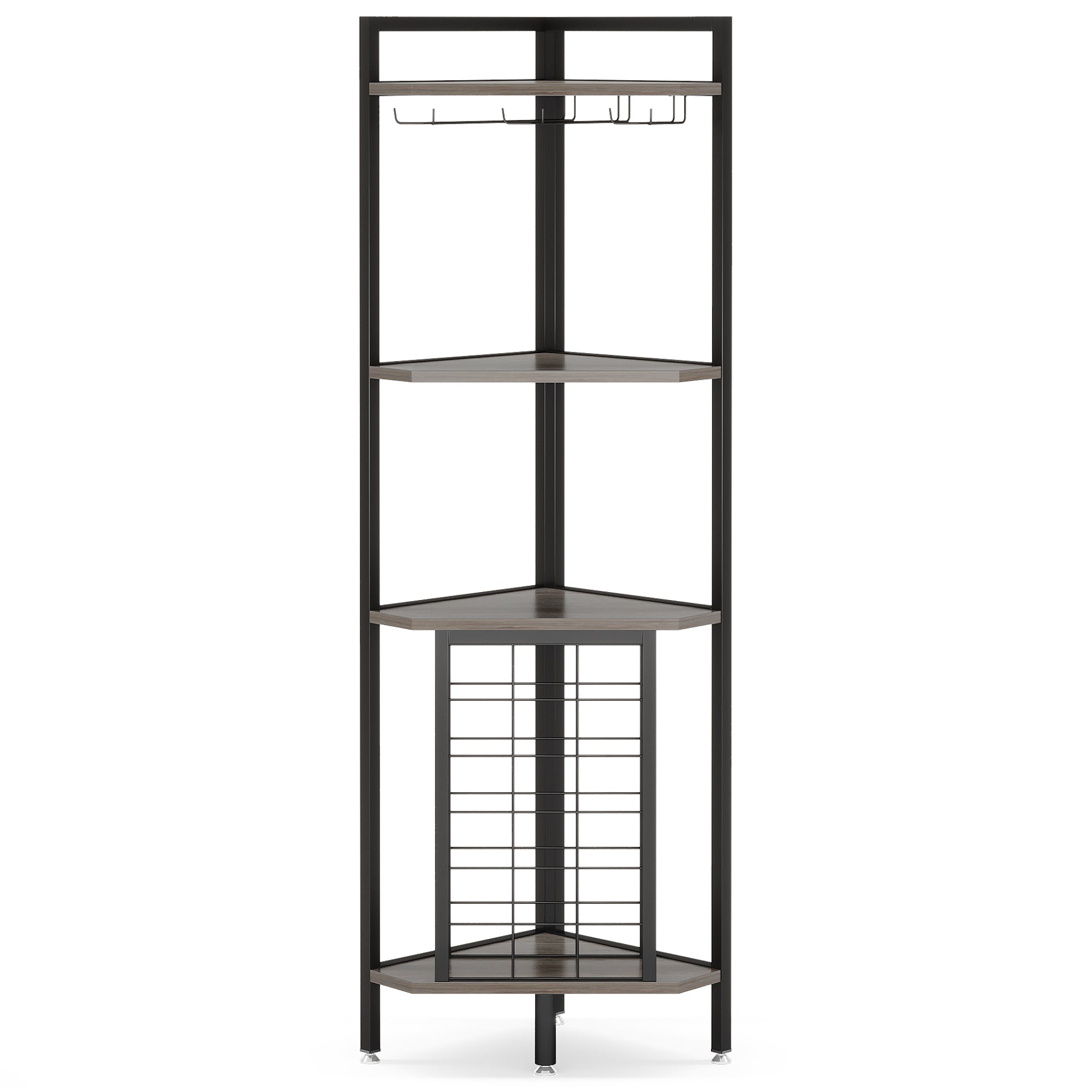 4 Tier Corner Wine Rack with Glass Holder & Storage Shelves - Space Saving Wine Storage for Kitchen, Bar, Dining Room & Home Decor