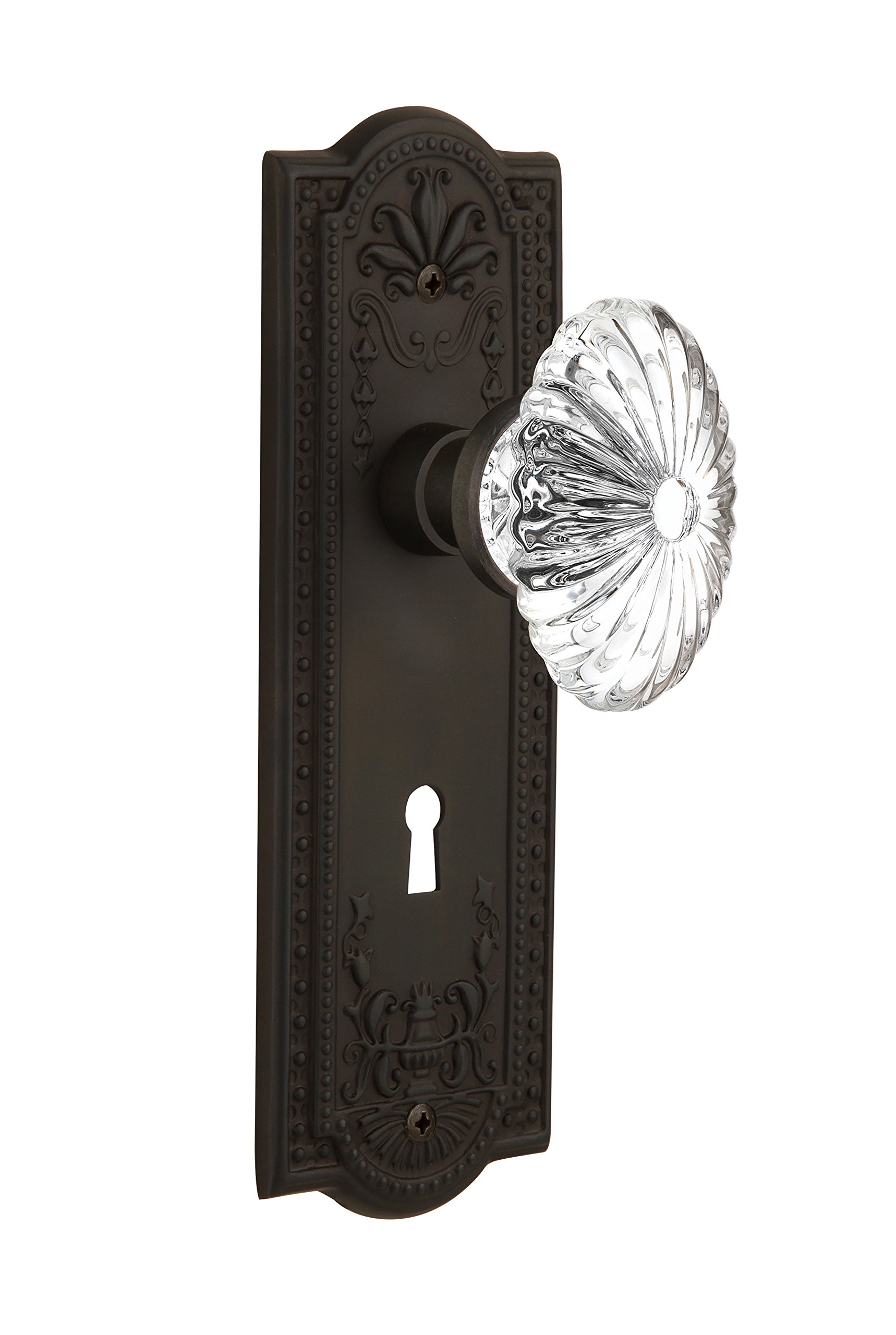 Vintage Oil Rubbed Bronze Privacy Door Knob with Oval Fluted Crystal Glass - Nostalgic Warehouse 712119, 2.375