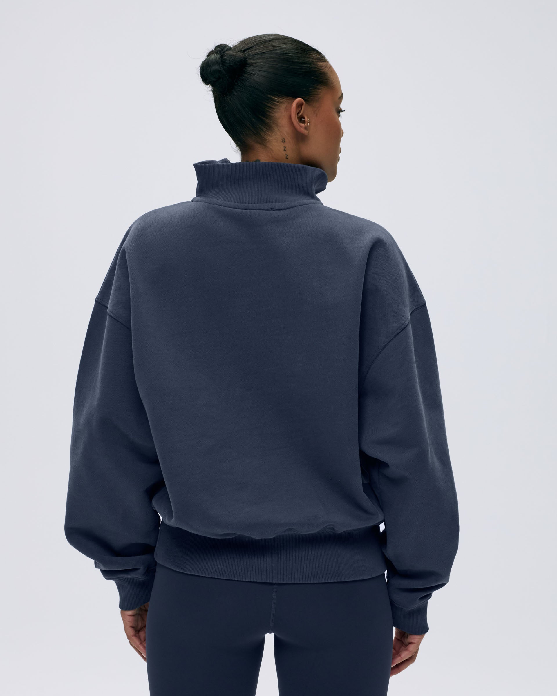 Relaxed Funnel Neck Zip Sweatshirt for Women | Midnight Blue Pullover Hoodie | Cozy Casual Wear for Lounge, Travel & Outdoor Activities