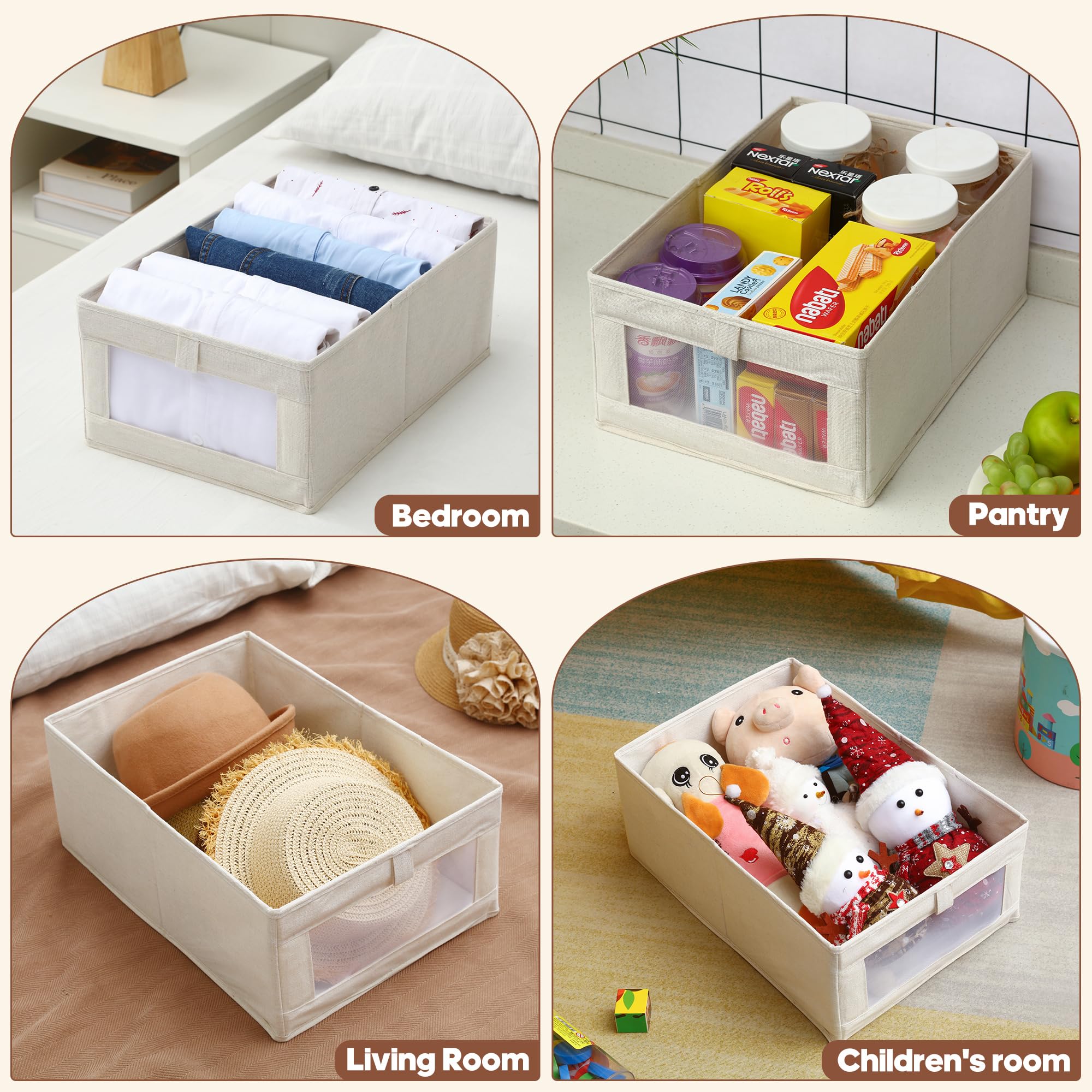 Foldable Linen Closet Organizer with Clear Window - 6 Pack Shelf Storage for Jeans, Shirts, Toys & Sheets | Perfect for Bedroom, Nursery & Laundry Room Organization